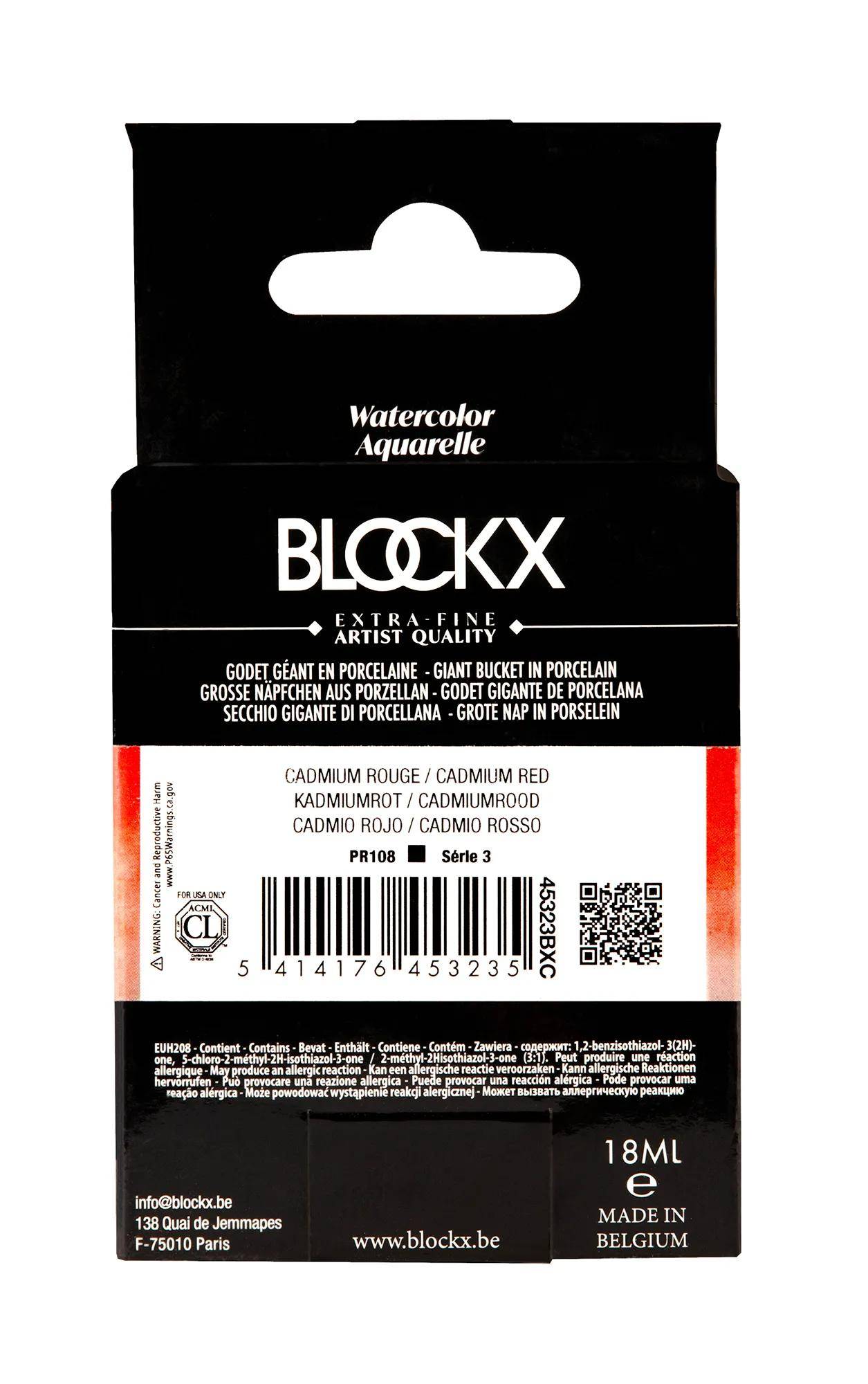 Blockx Aquarellfarbe, Kadmiumrot - Großer Napf 18ml - Cadmium Rot 45323BXC