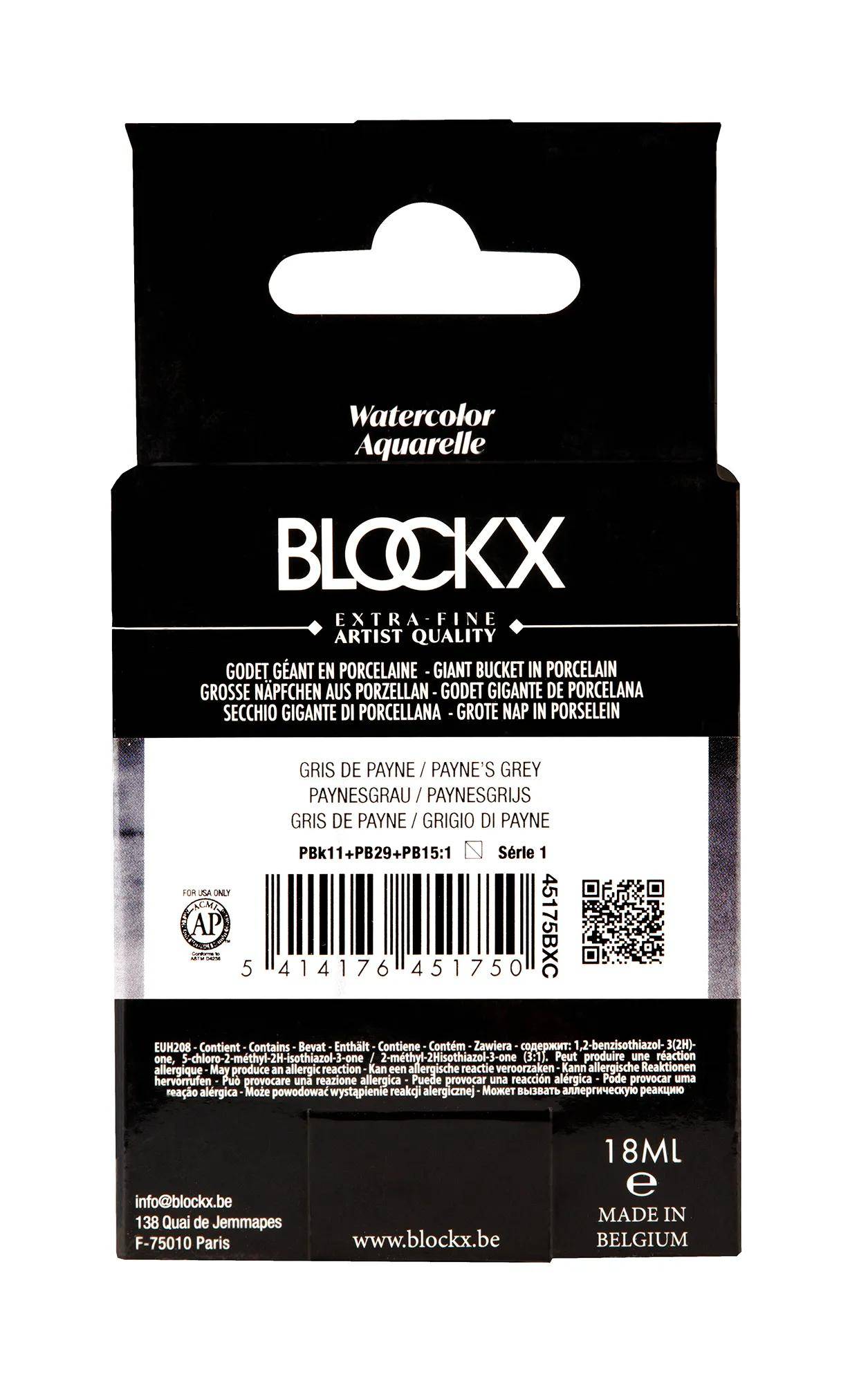 Blockx Aquarellfarbe, Paynesgrau - Großer Napf 18ml - Paynegrau 45175BXC