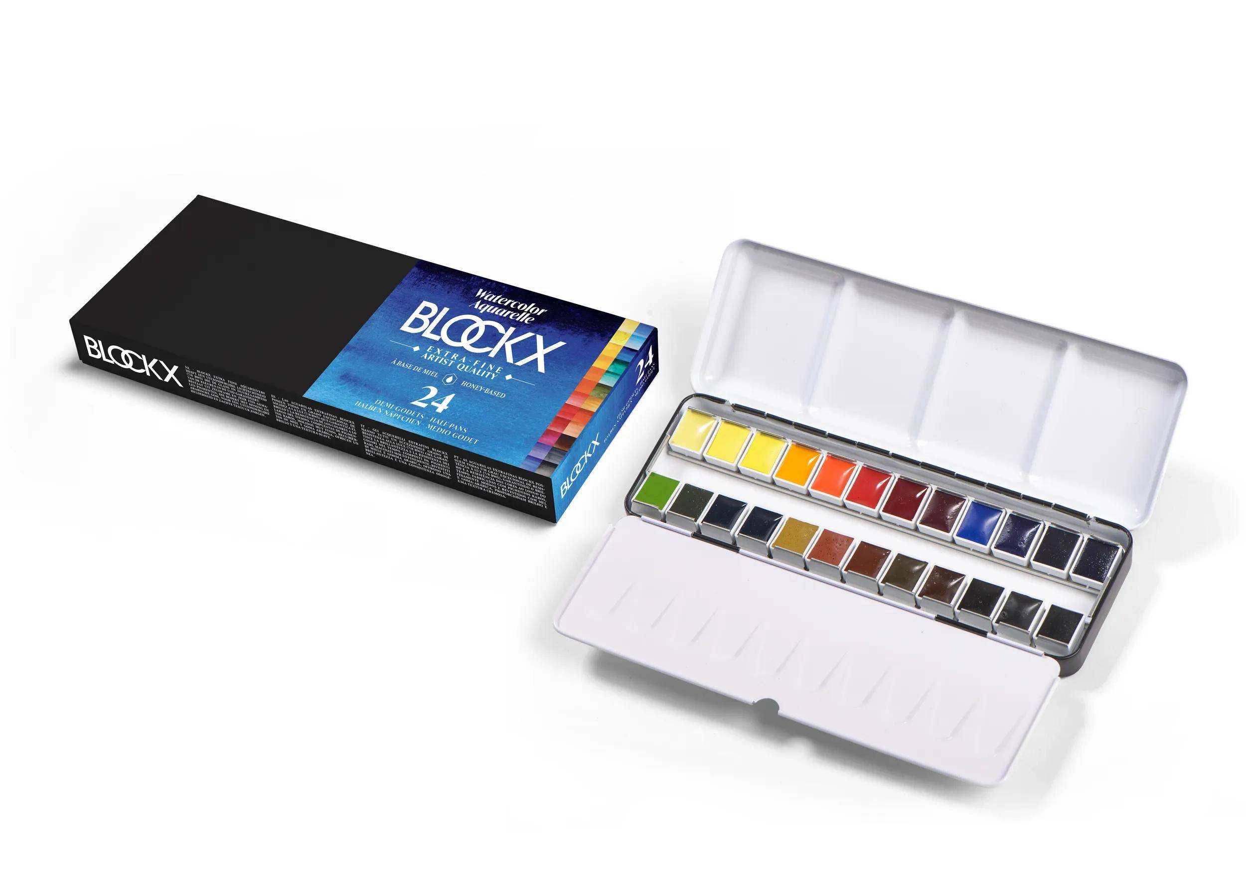 Blockx Aquarellfarbe, Metallkasten mit 24 halben Näpfchen 41624BXC