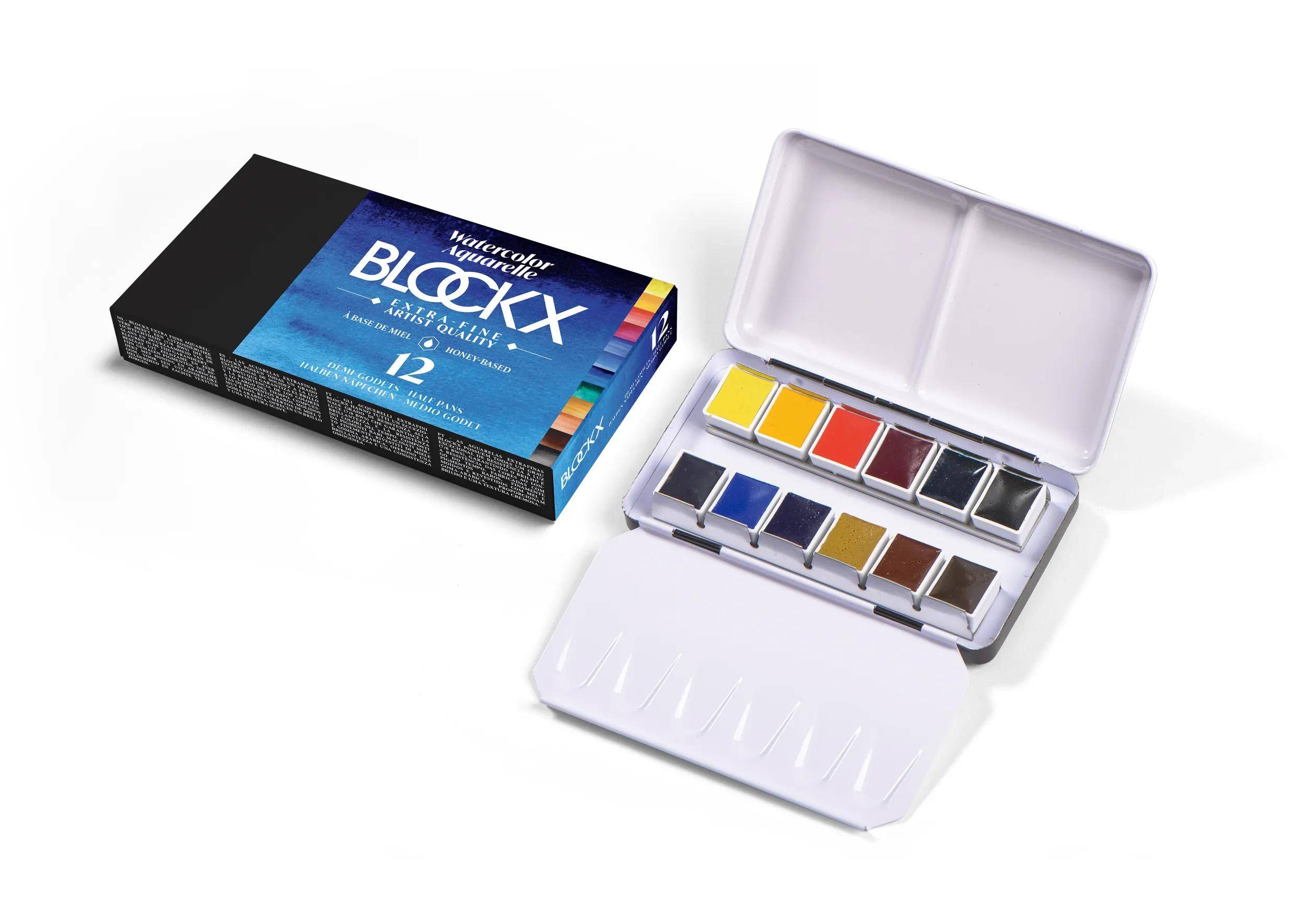 Blockx Aquarellfarbe, Metallkasten mit 12 halben Näpfchen 41612BXC