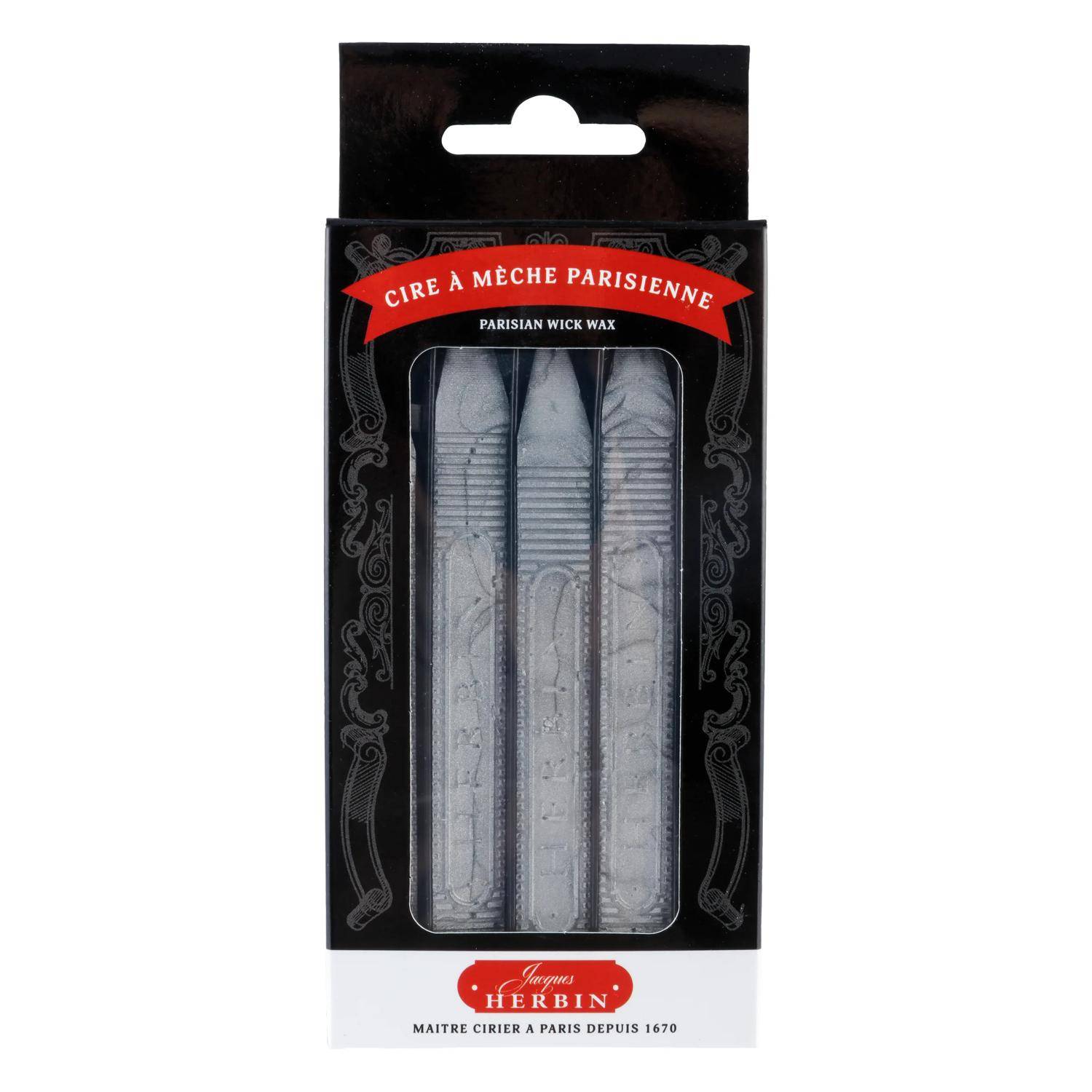 Jacques Herbin Siegelwachs mit Docht, Packung mit 5 Stangen - Silber 32205T