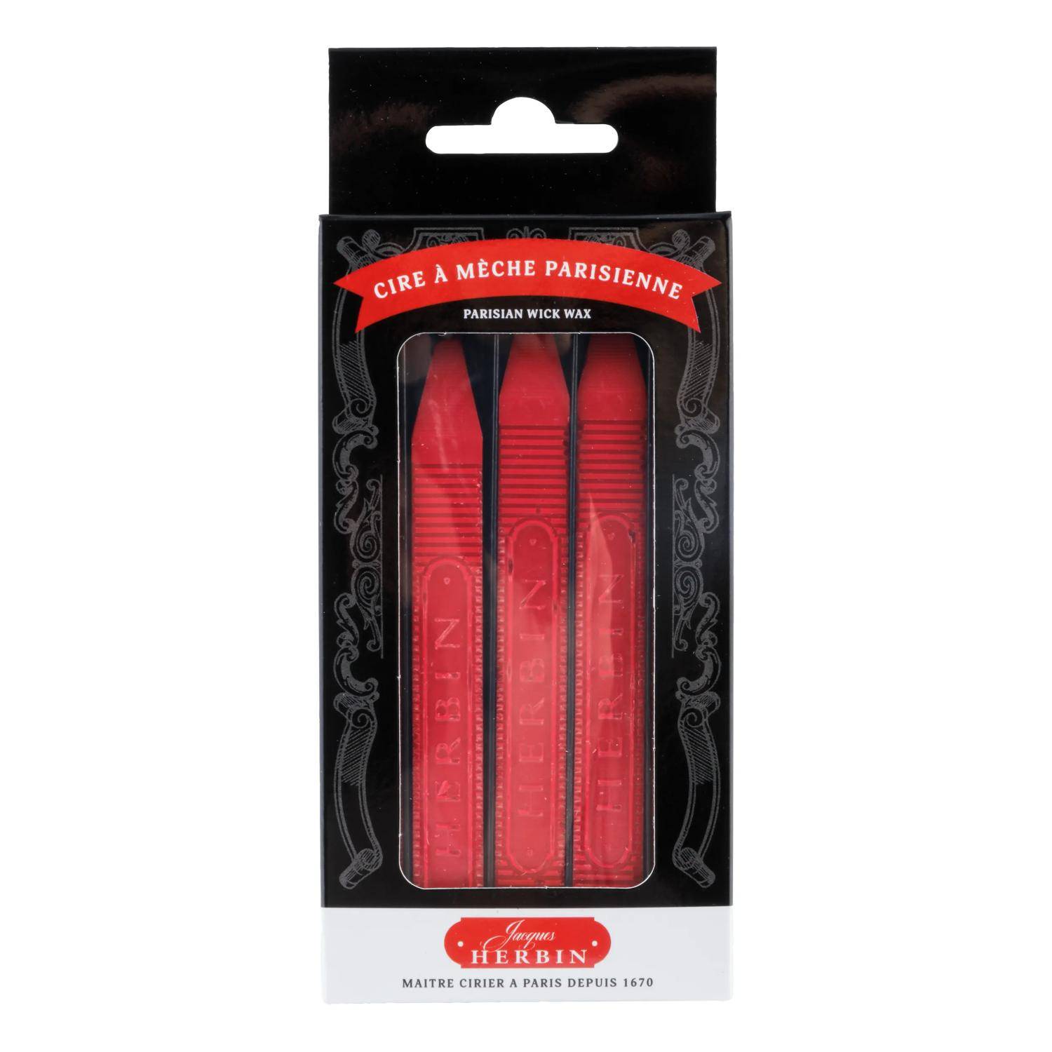 Jacques Herbin Siegelwachs mit Docht, Packung mit 5 Stangen - Rot 32220T