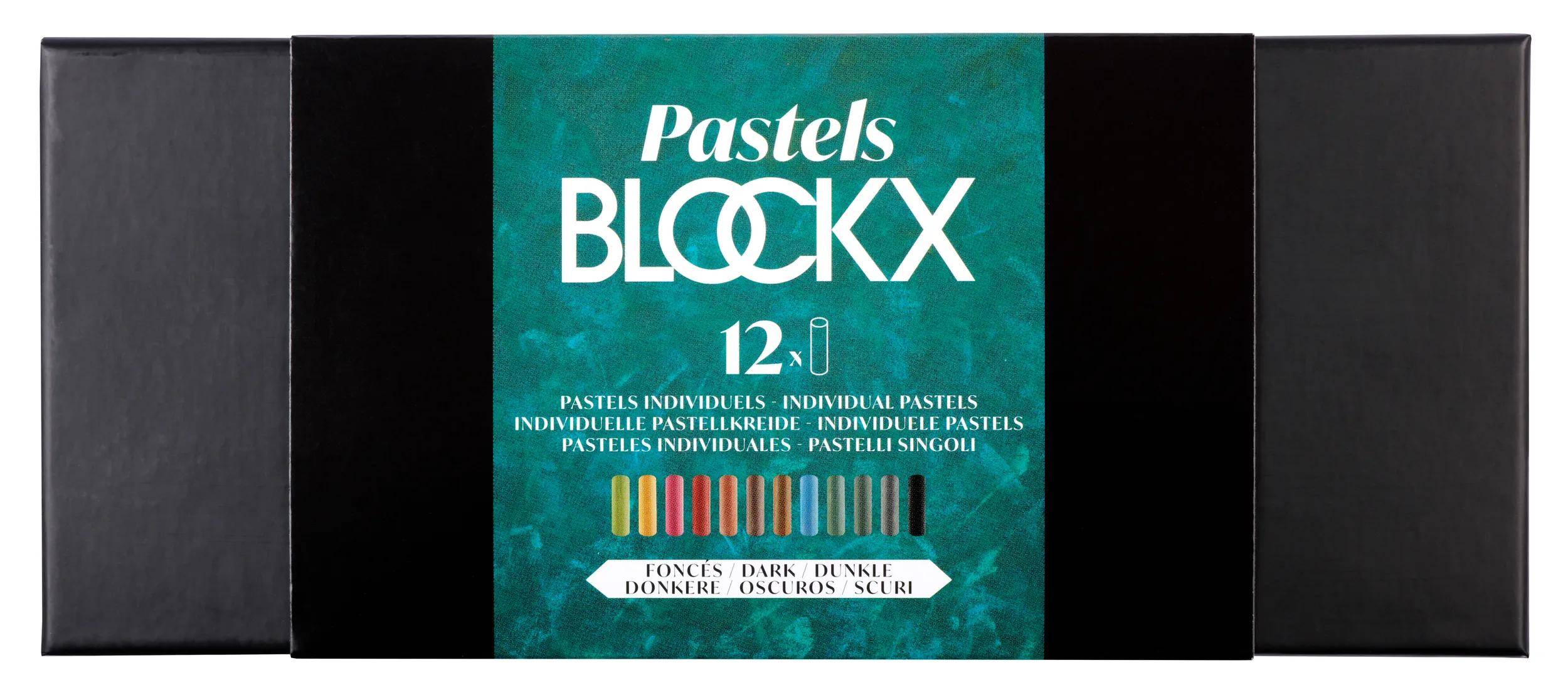 Blockx Box mit 12 Pastellkreiden, 12x9 cm, dunkle Farben 12912DBXC