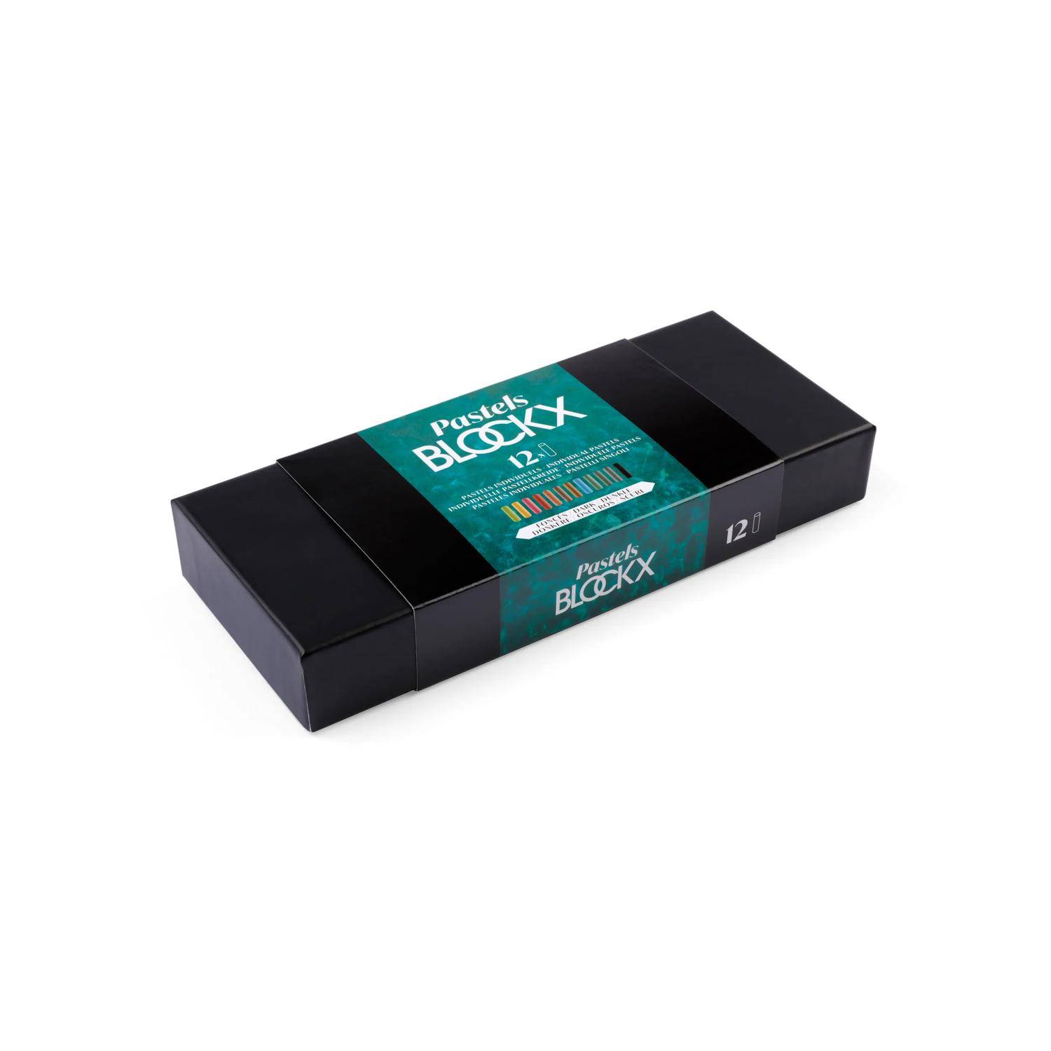 Blockx Box mit 12 Pastellkreiden, 12x9 cm, dunkle Farben 12912DBXC