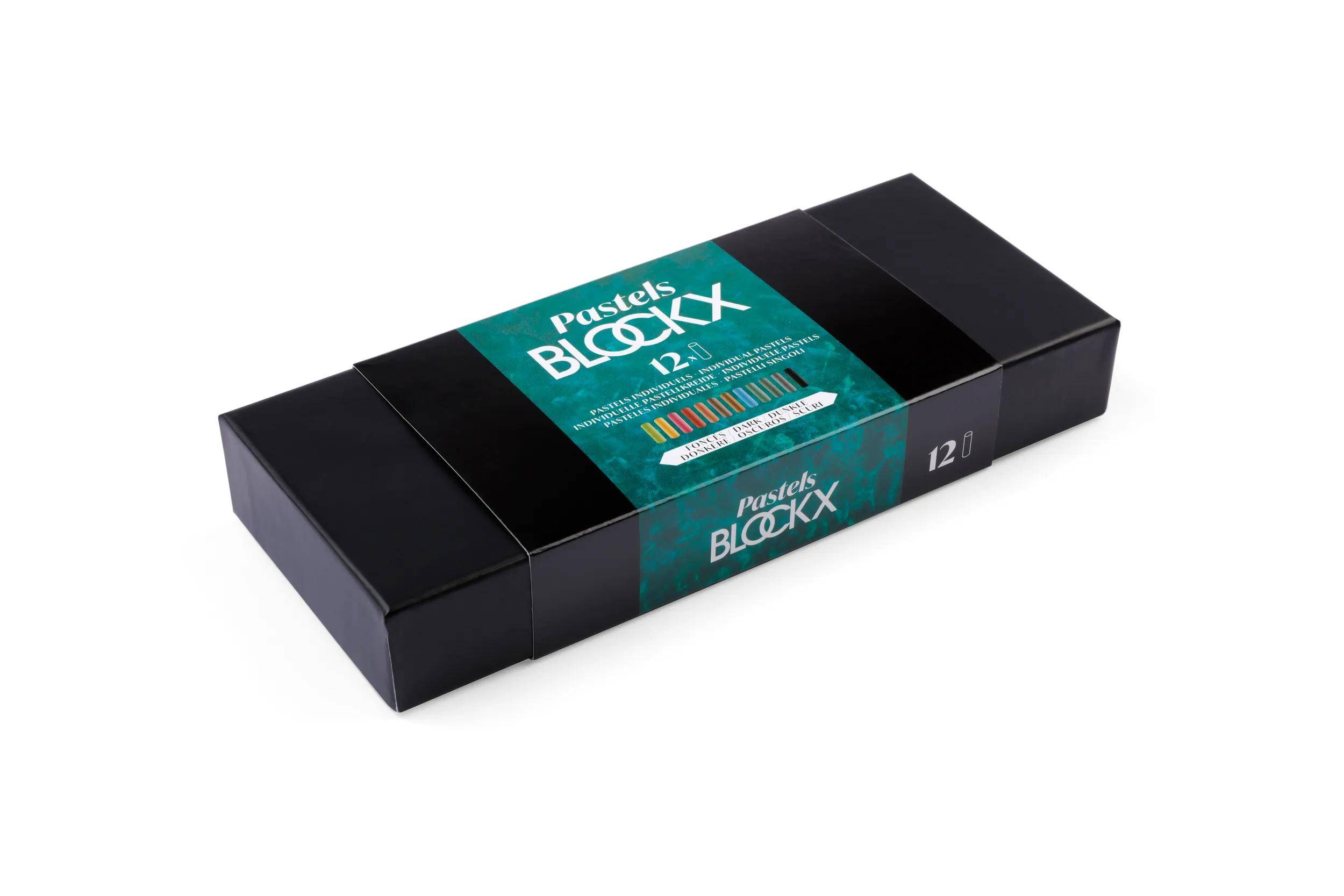 Blockx Box mit 12 Pastellkreiden, 12x9 cm, dunkle Farben 12912DBXC