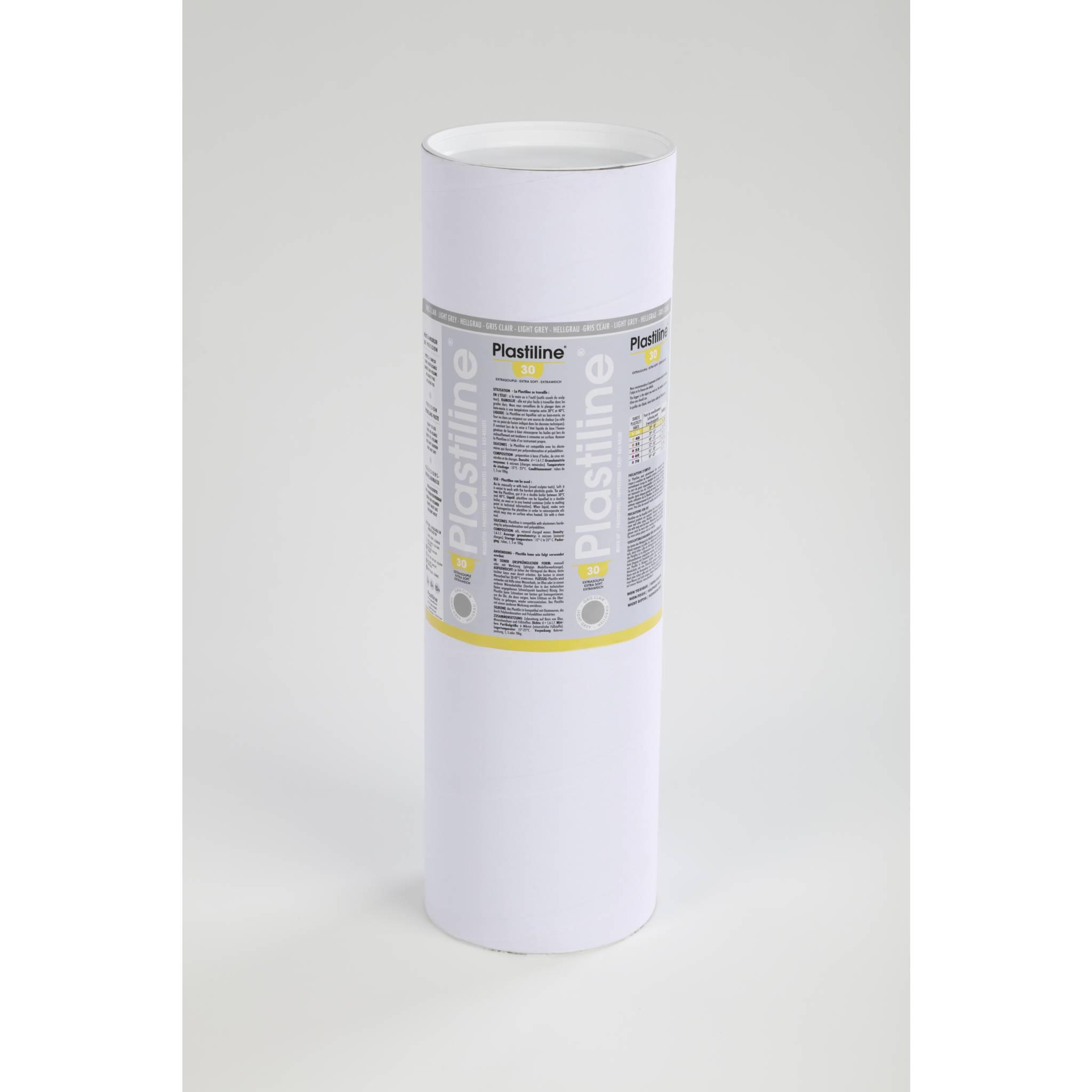 Plastiline 10kg Härtegrad 30 (extraweich) Rohrverpackung - Hellgrau 10630T