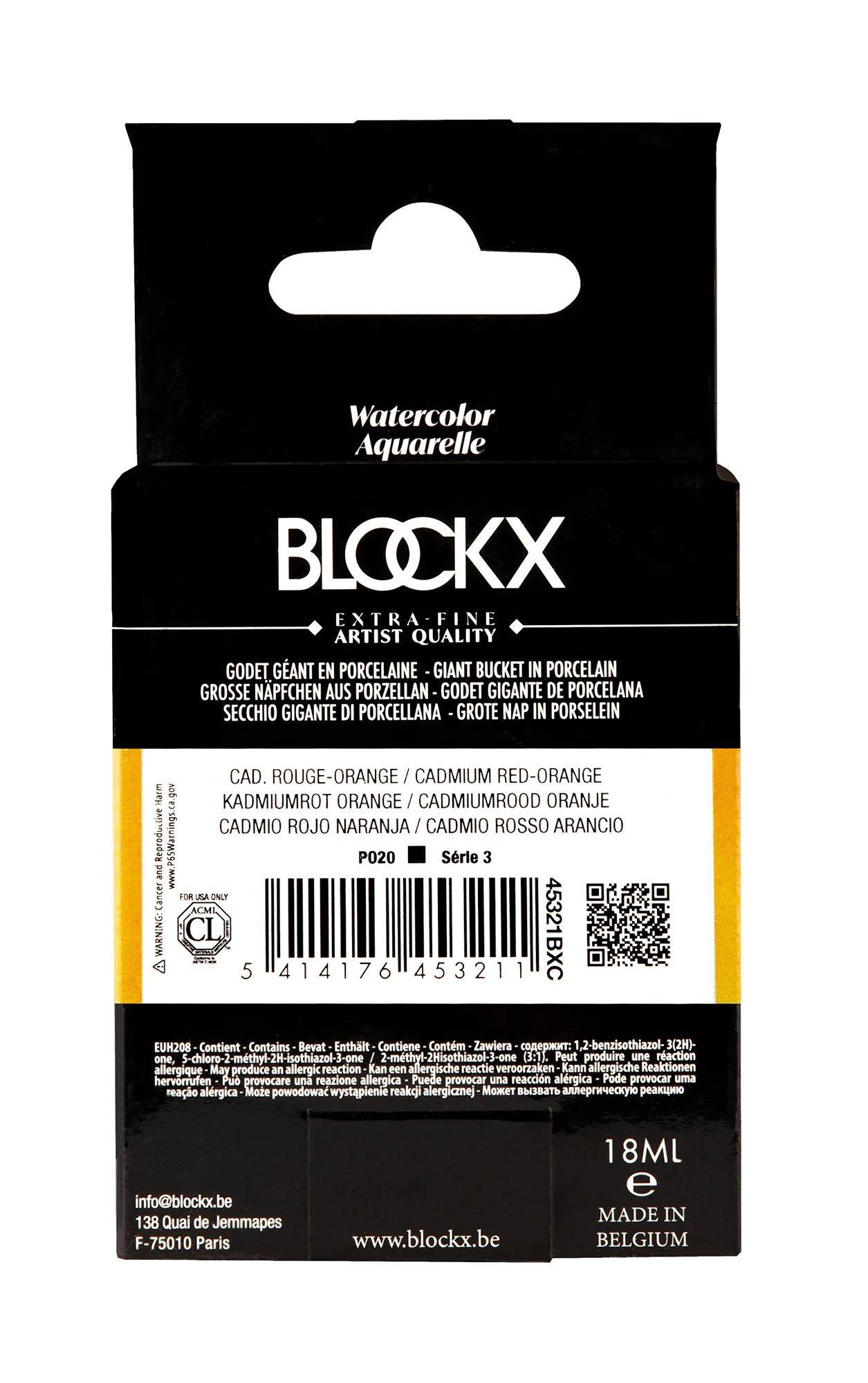 Blockx Aquarellfarbe, Großer Napf 18ml Cadmium Rot-Orange 45321BXC