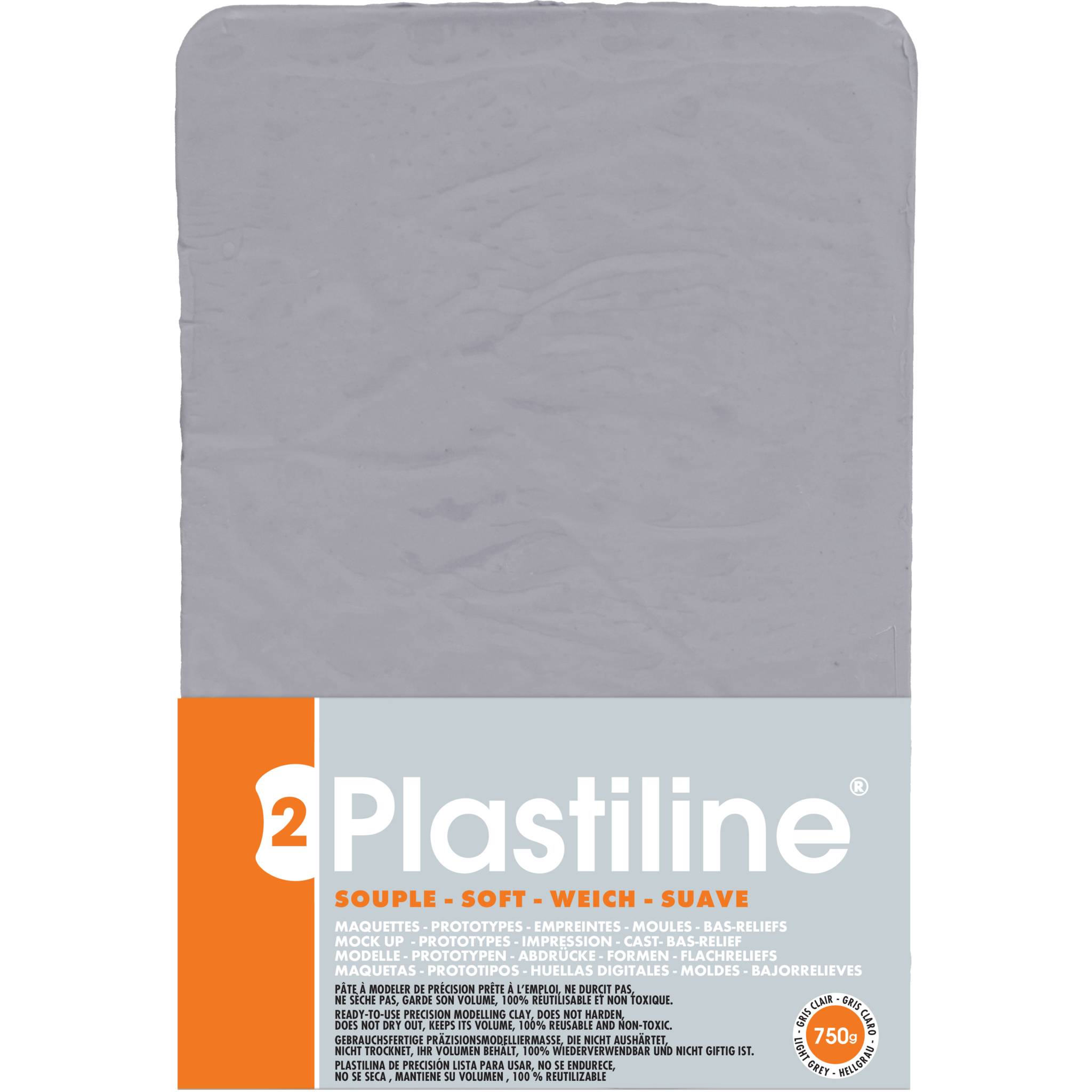 Plastiline Plastiline, Block 750g, Härtegrad 2 (weich) - Hellgrau 7650T