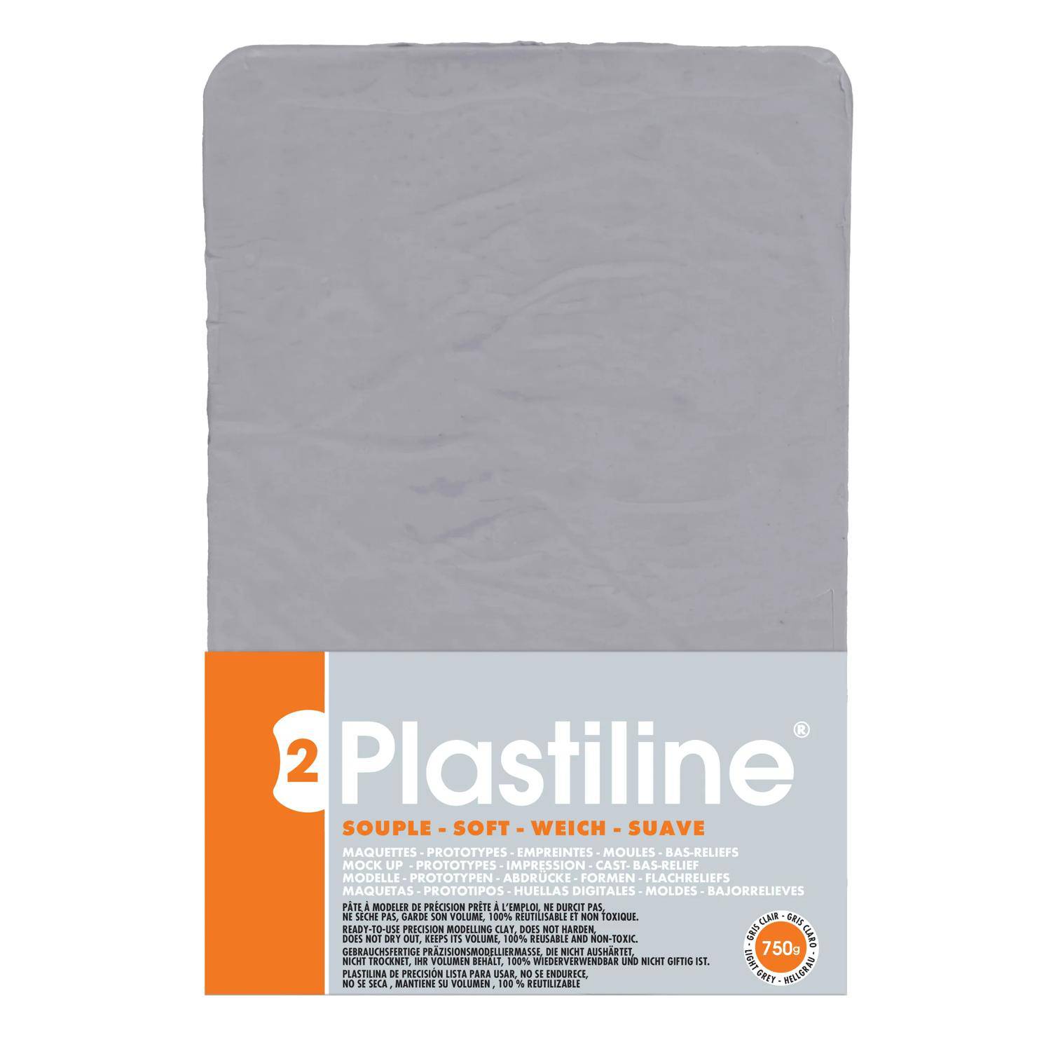 Plastiline Plastiline, Block 750g, Härtegrad 2 (weich) - Hellgrau 7650T