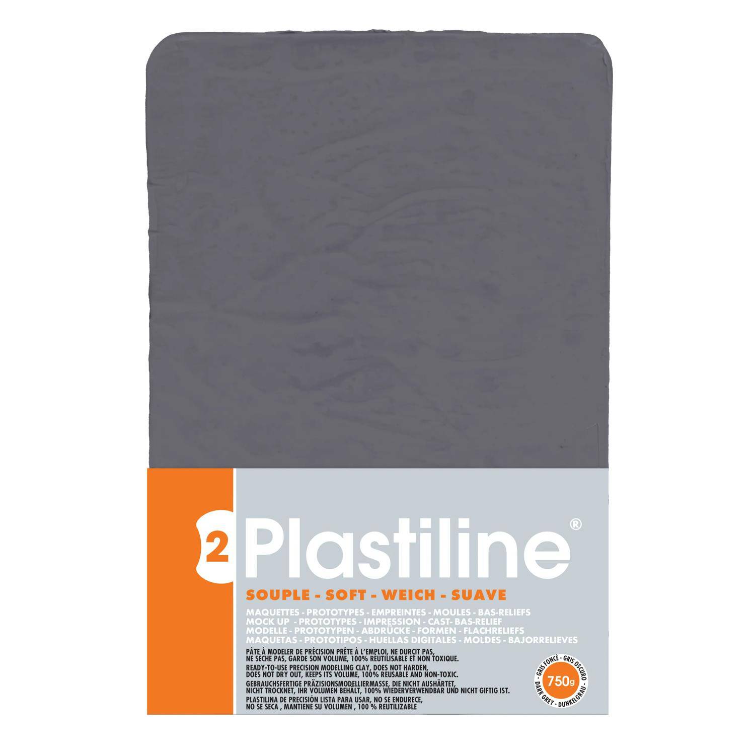 Plastiline Plastiline, Block 750g, Härtegrad 2 (weich) - Dunkelgrau 7750T
