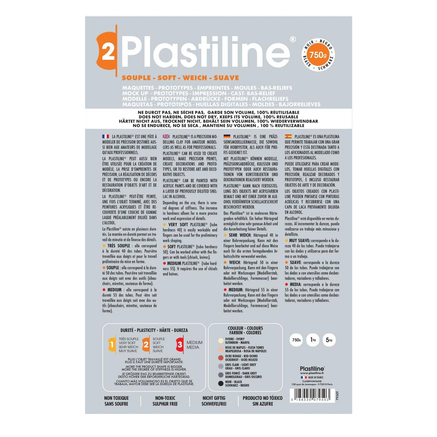 Plastiline Plastiline, Block 750g, Härtegrad 2 (weich) - Schwarz 7950T