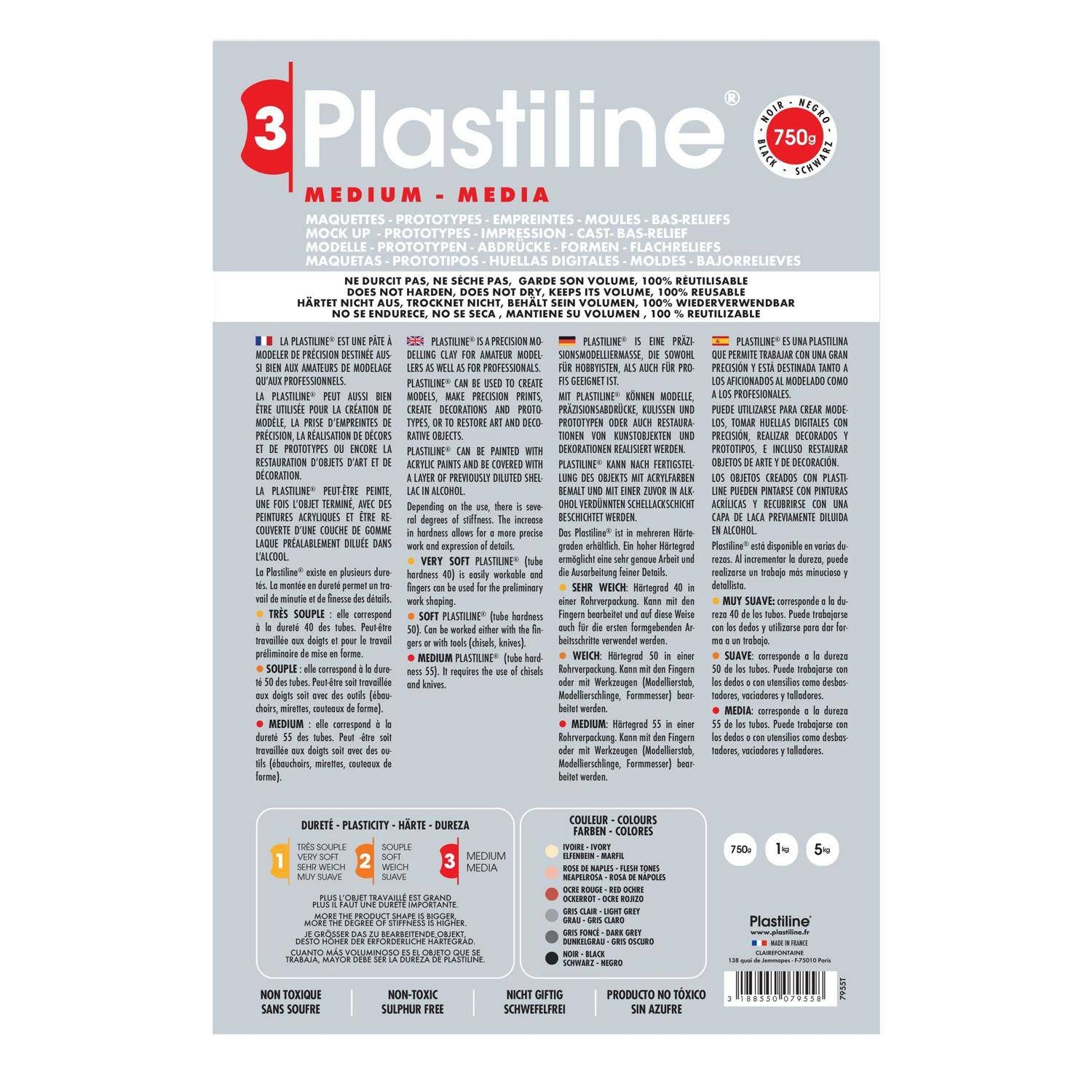 Plastiline Plastiline, Block 750g, Härtegrad 3 (medium) - Schwarz 7955T