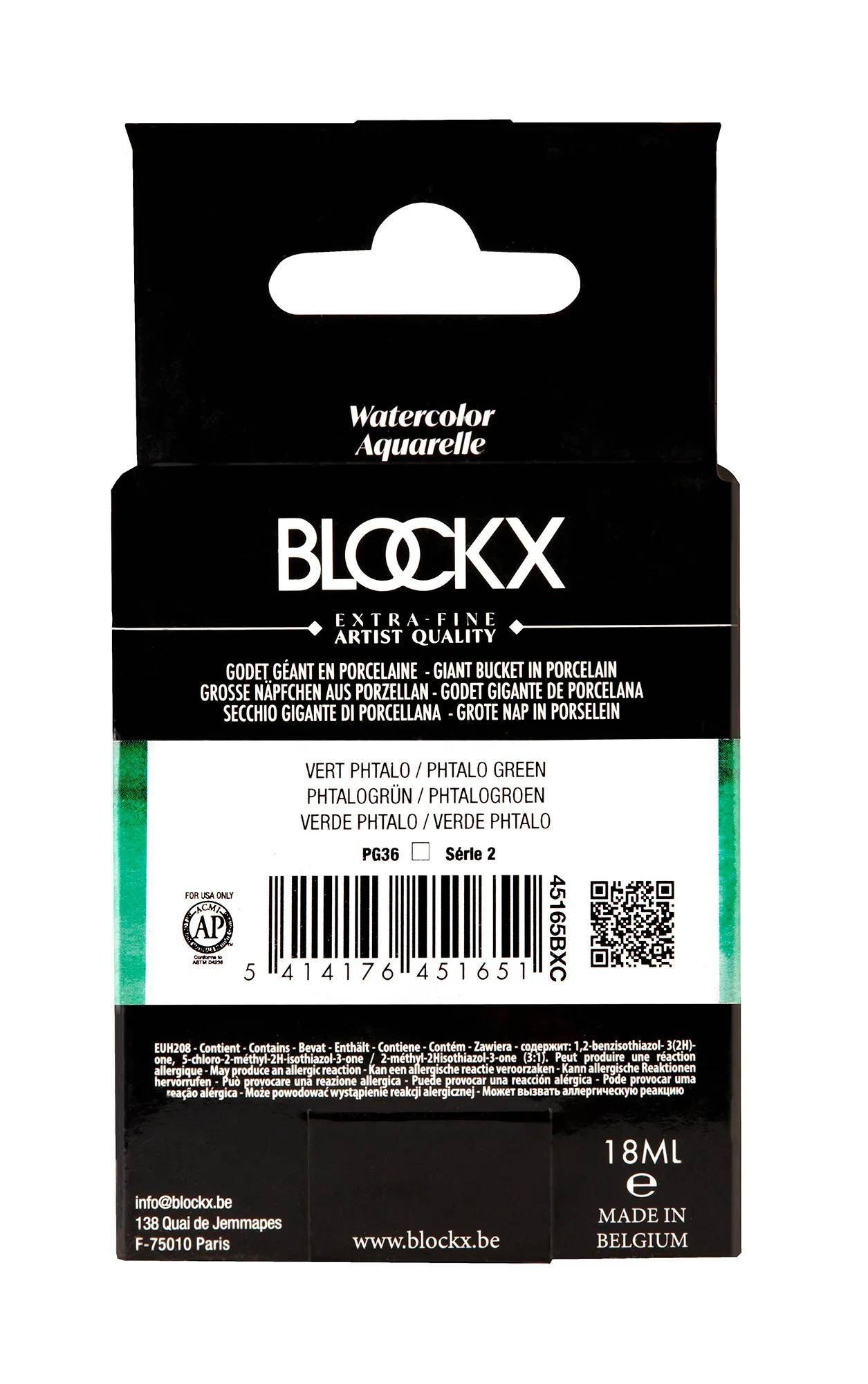 Blockx Aquarellfarbe, Phtalogrün - Großer Napf 18ml - Phthalogrün 45165BXC