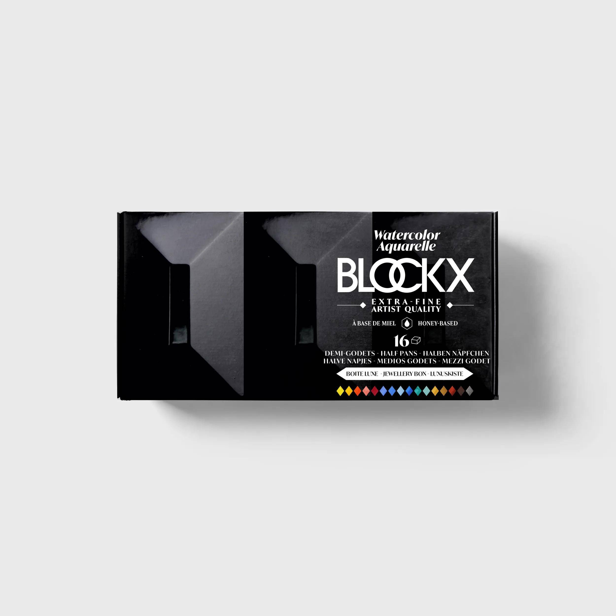 Blockx Aquarellfarben, Zierkasten mit 16 halben Näpfchen 41516BXC