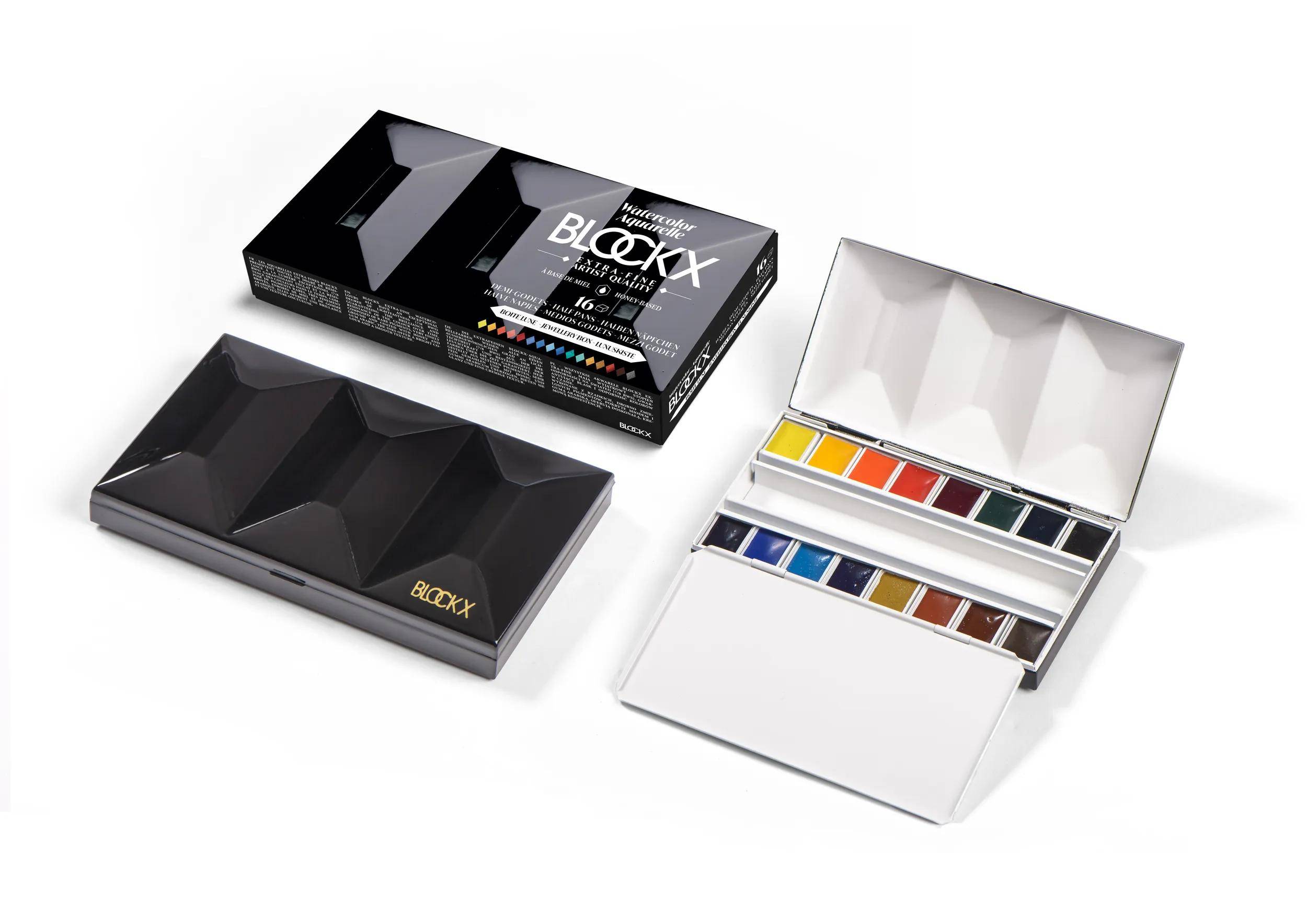 Blockx Aquarellfarben, Zierkasten mit 16 halben Näpfchen 41516BXC