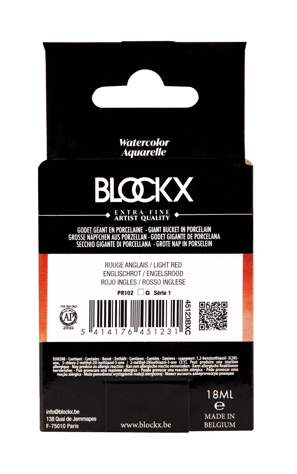 Blockx Aquarellfarbe, Englischrot - Großer Napf 18ml - Englischrot 45123BXC