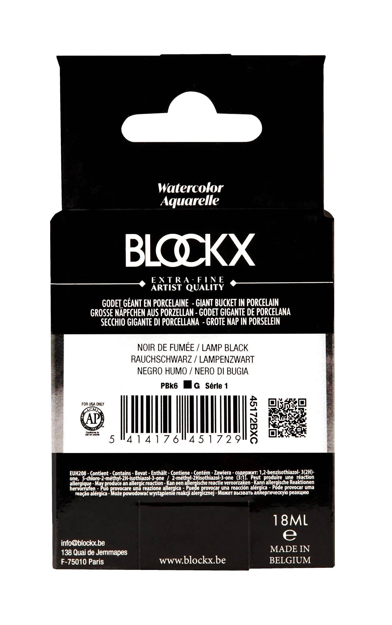 Blockx Aquarellfarbe, Lampenschwarz - Großer Napf 18ml - Lampenschwarz 45172BXC