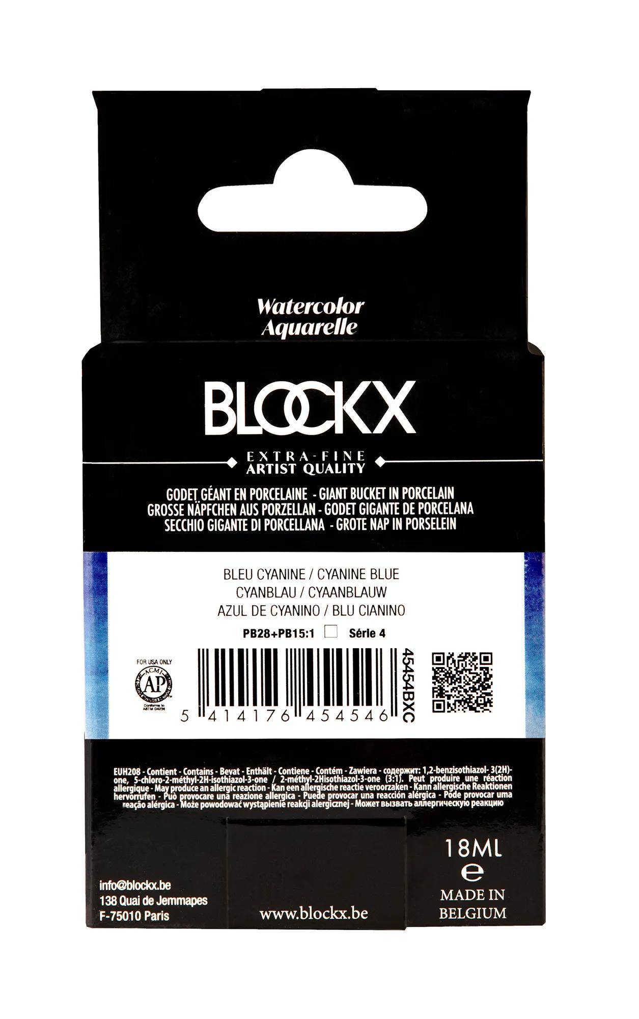 Blockx Aquarellfarbe, Cyanblau - Großer Napf 18ml - Blau Cyanine 45454BXC