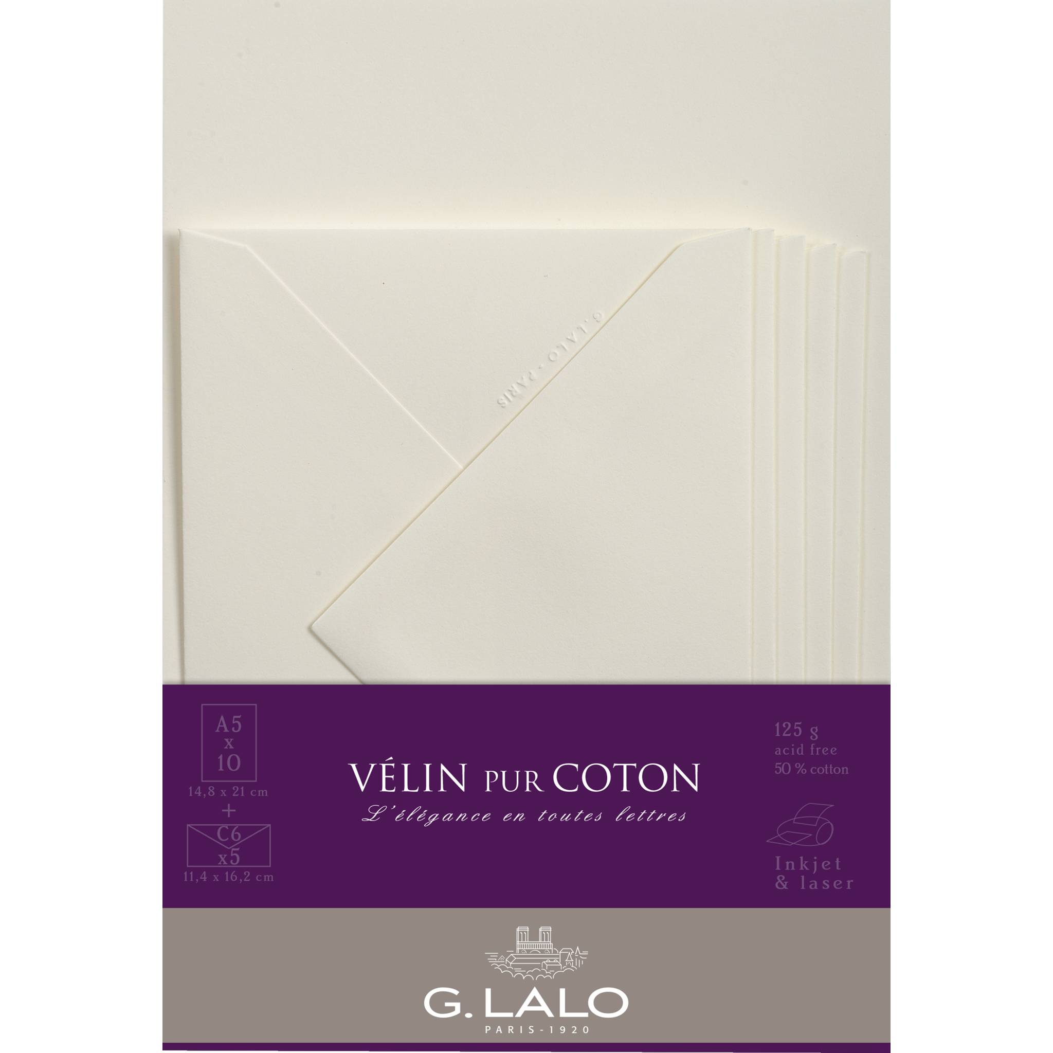 G.Lalo 5x Lalo, Korrespondenzset, 10 Blatt A5 und 5 Umschläge - Creme 61000L