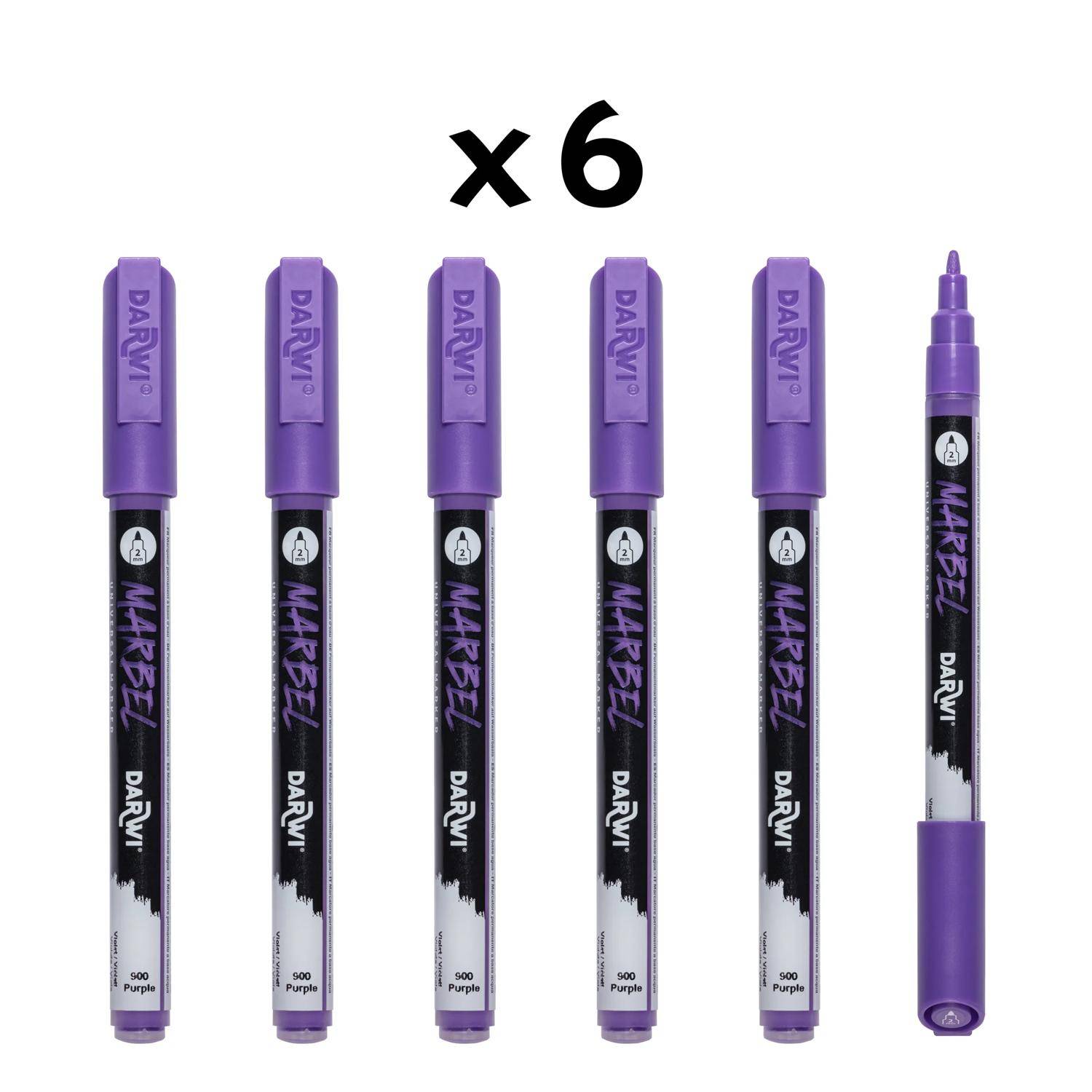 Darwi 6x Marker Acrylfarbe, konische feine Spitze 2mm Violett DA0223002900C