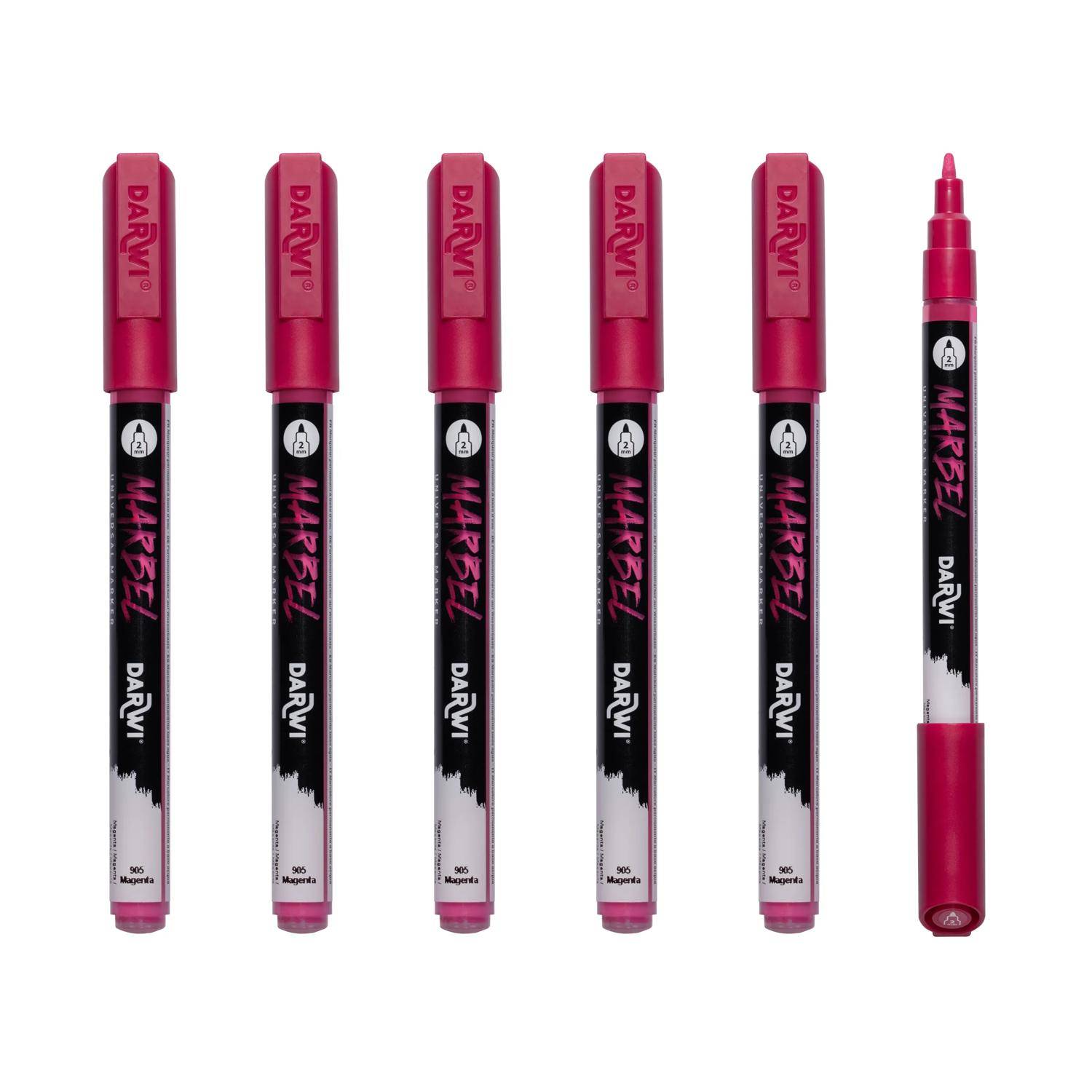 Darwi 6x Marker Acrylfarbe, konische feine Spitze 2mm Magenta| DA0223002905C