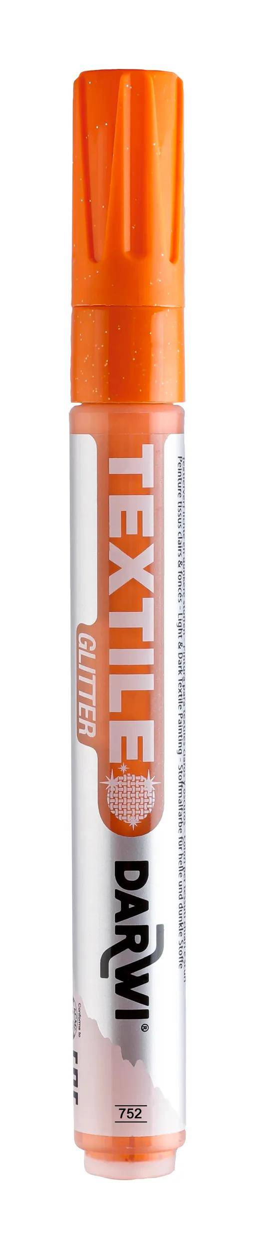 Darwi 6x Textilmarker Glitter, Spitze 2mm, 6ml, Orange Orange DA0140013752C