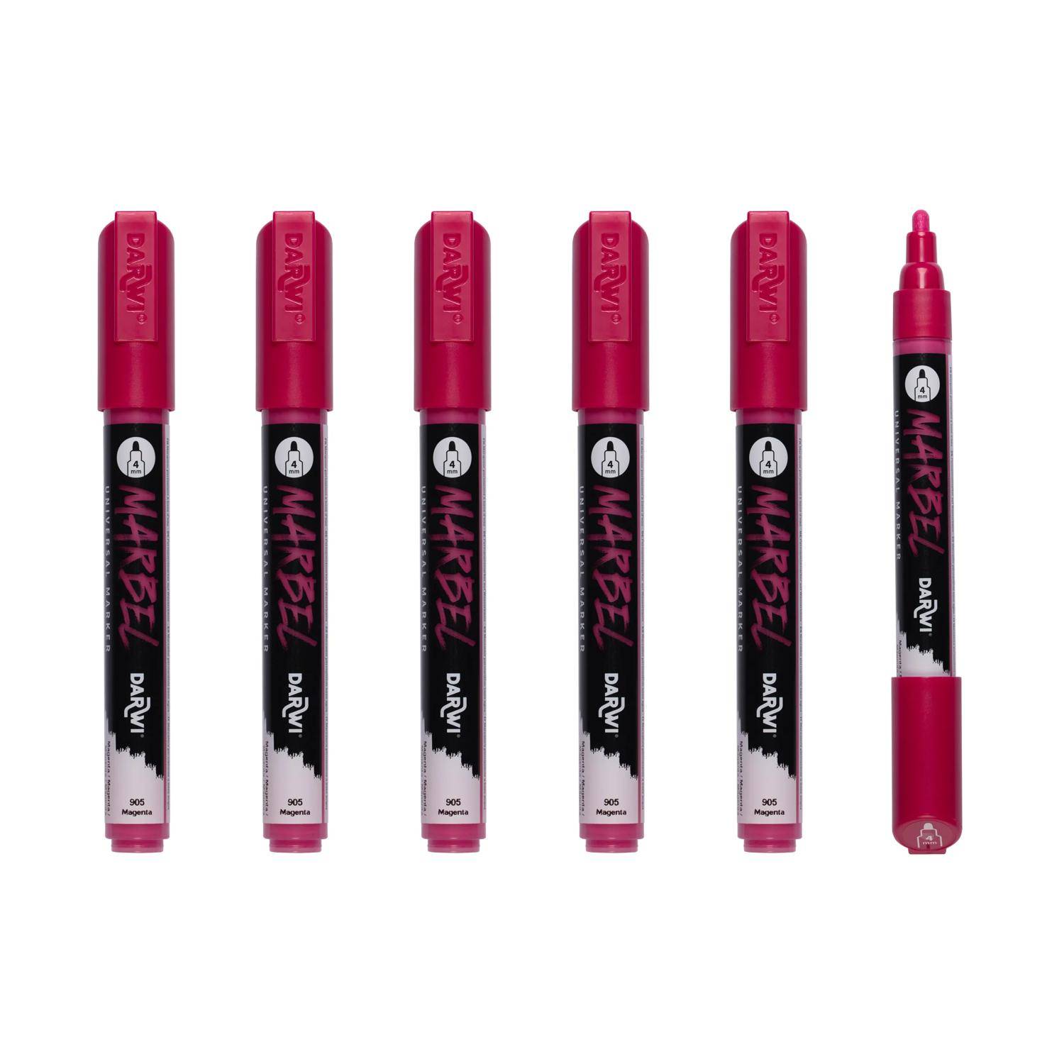 Darwi 6x Marker Acrylfarbe, Rundspitze medium 4mm Magenta| DA0226004905C