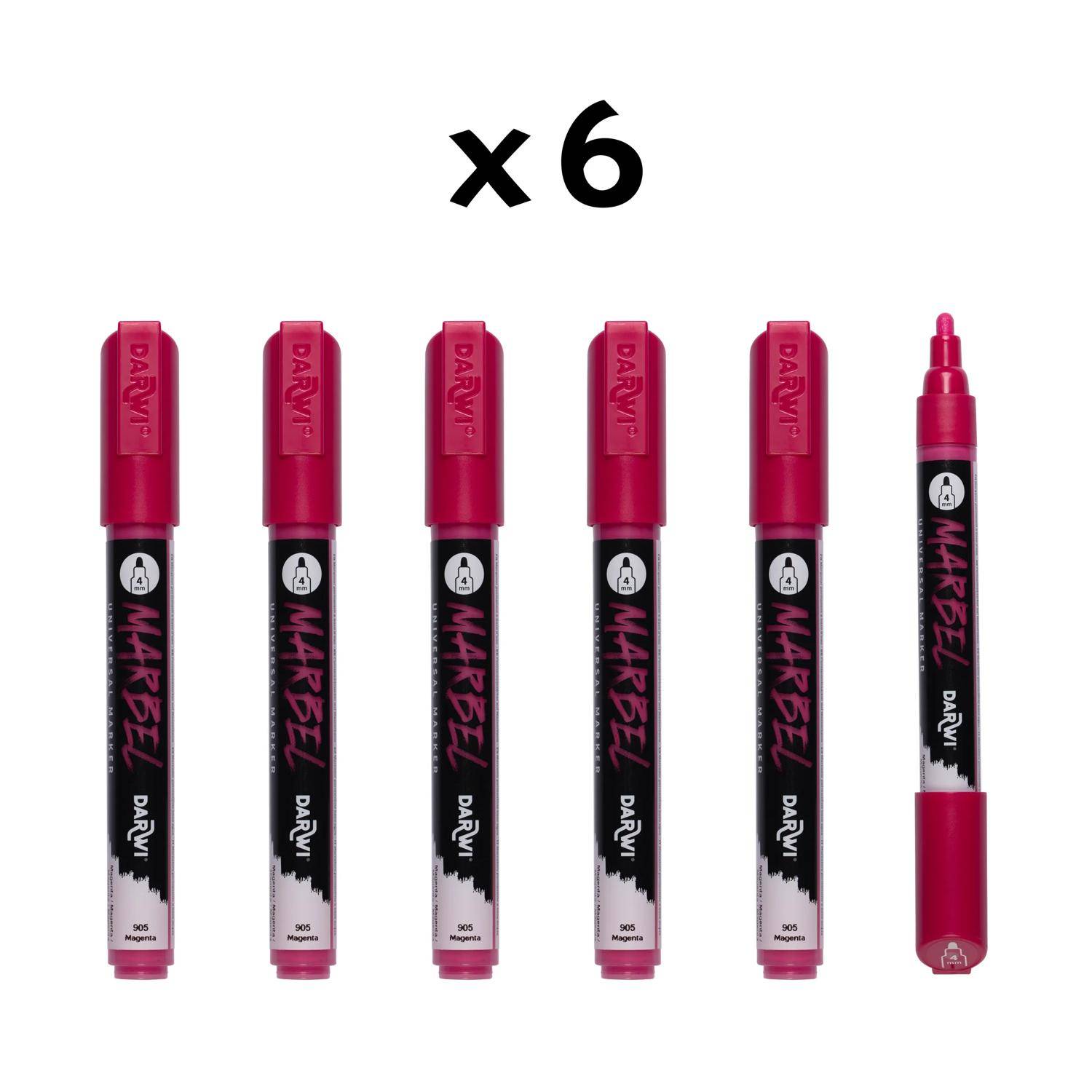 Darwi 6x Marker Acrylfarbe, Rundspitze medium 4mm Magenta| DA0226004905C