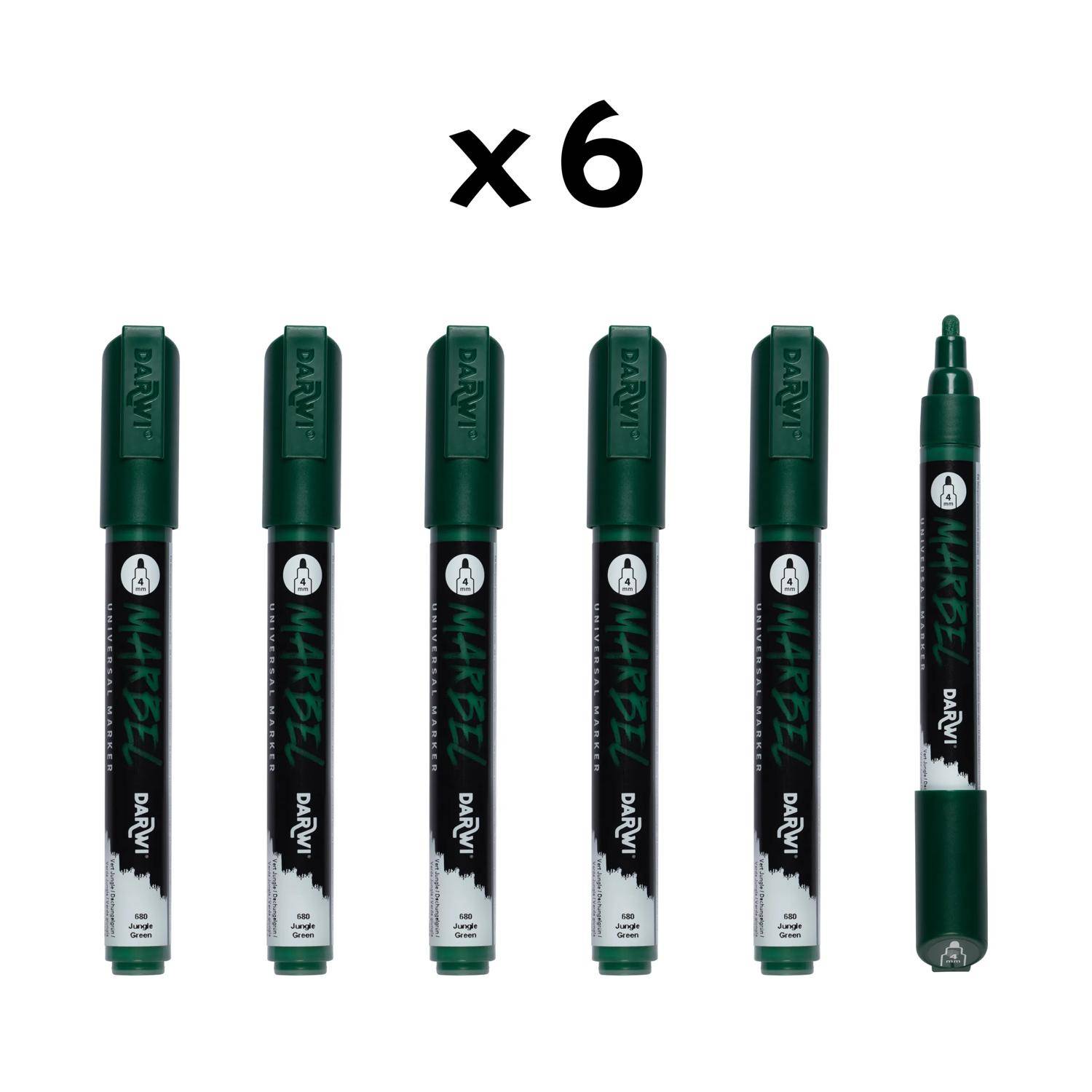 Darwi 6x Marker Acrylfarbe, Rundspitze medium 4mm Dschungelgrün DA0226004680C
