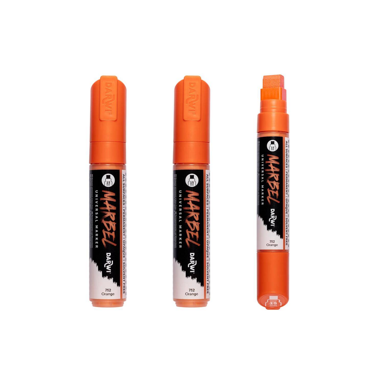 Darwi 3x Marker Acrylfarbe, rechteckige breite Spitze 15mm Orange DA0222015752C