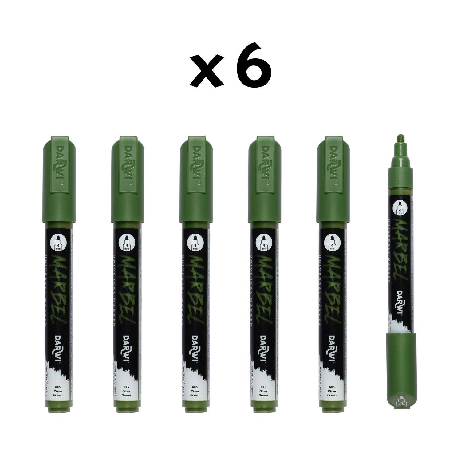 Darwi 6x Marker Acrylfarbe, Rundspitze medium 4mm Olivgrün DA0226004685C