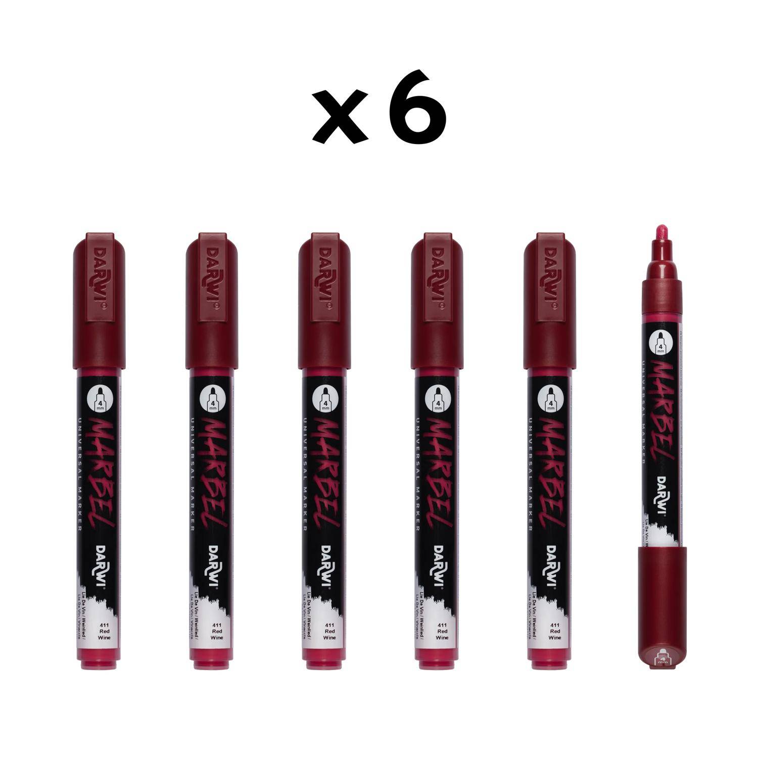 Darwi 6x Universalmarker Acrylfarbe, Rundspitze medium 4mm Weinrot DA0226004411C