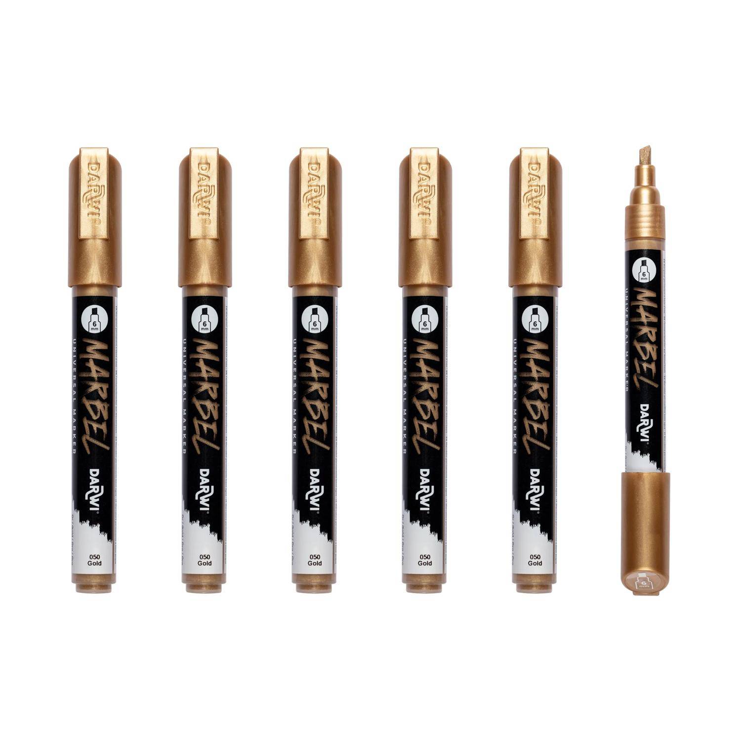 Darwi 6x Universalmarker Acrylfarbe, Keilspitze medium 6mm Gold DA0236006050C