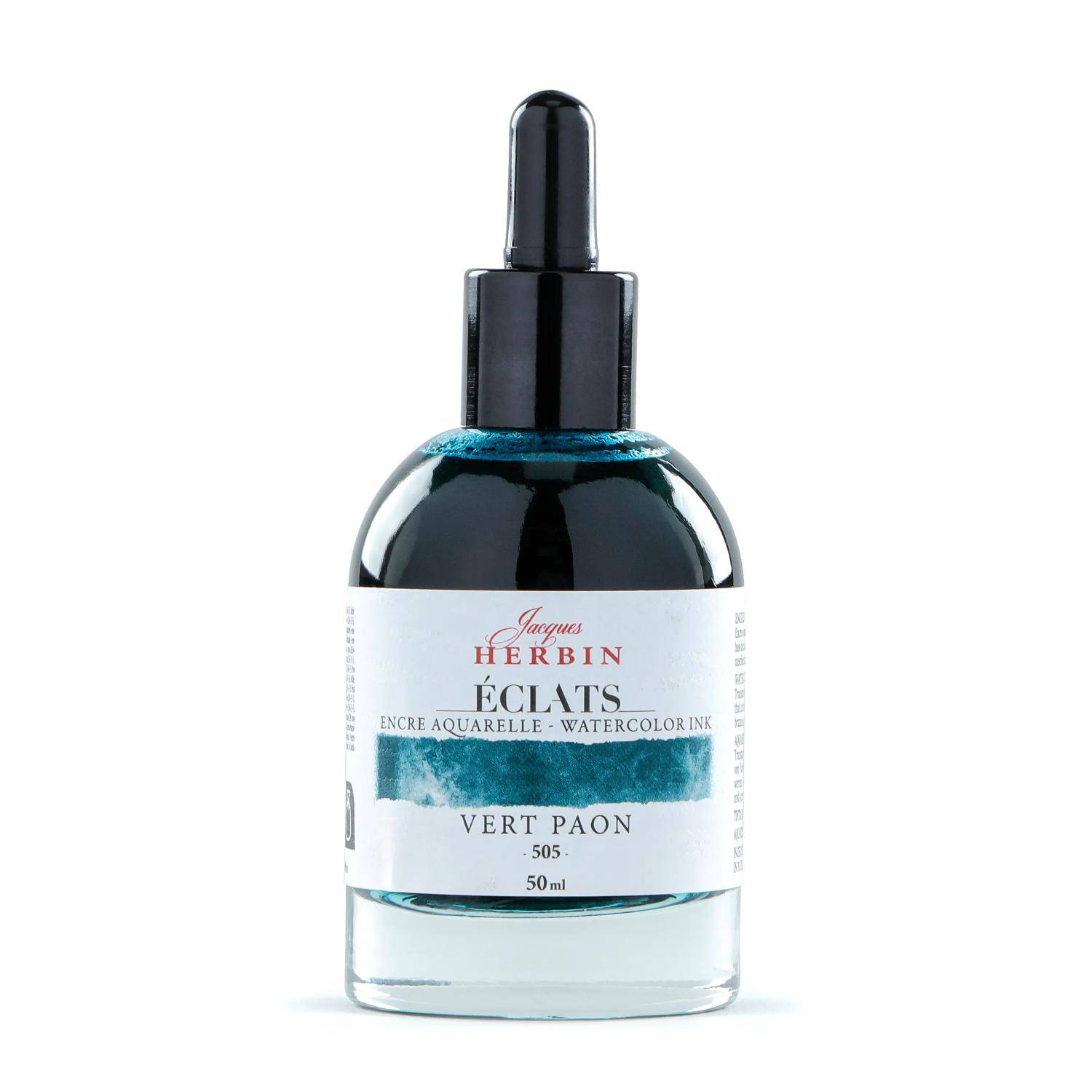 Jacques Herbin 4x Aquarelltine Éclats, Flakon 50ml - Pfaugrün 16505T