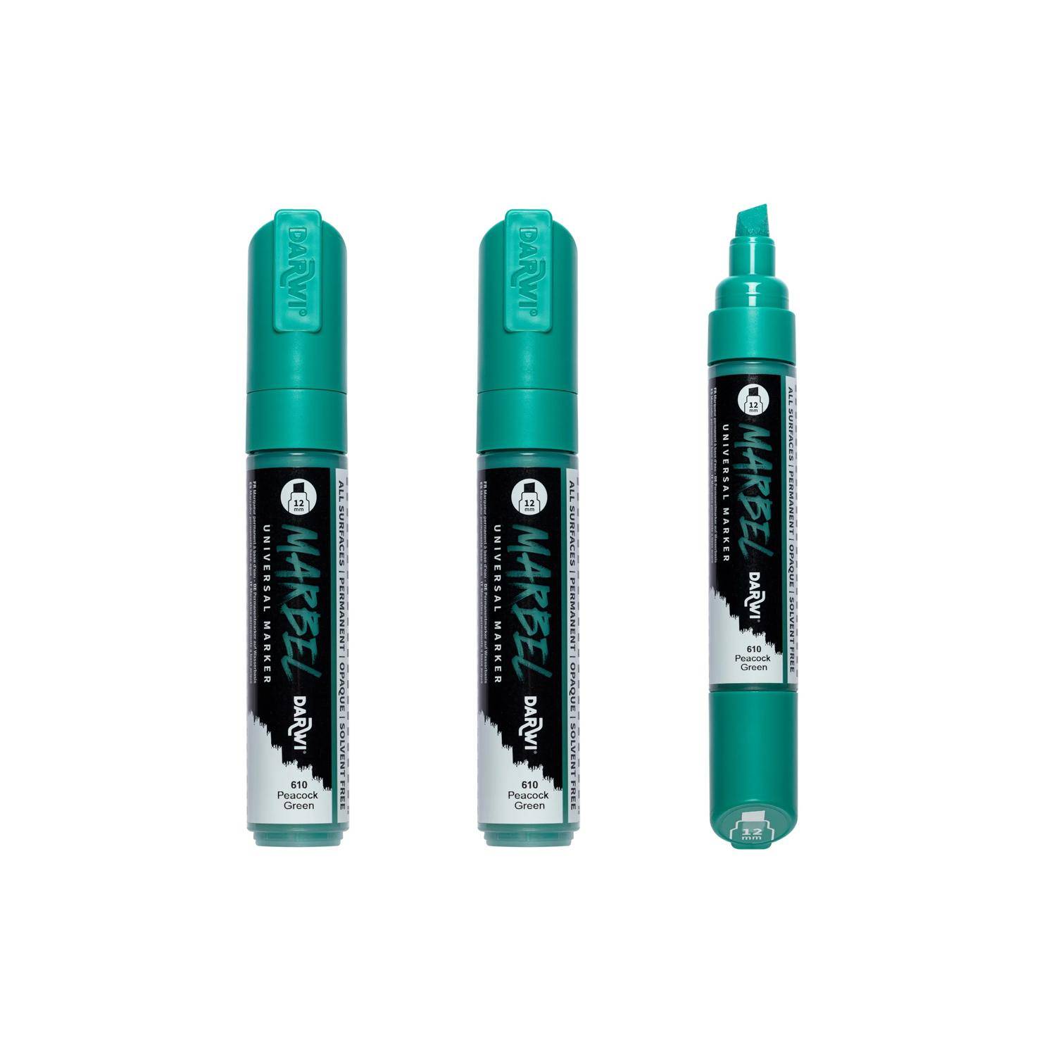 Darwi 3x Marker Acrylfarbe, breite Keilspitze 12mm Pfaugrün| DA0222012610C