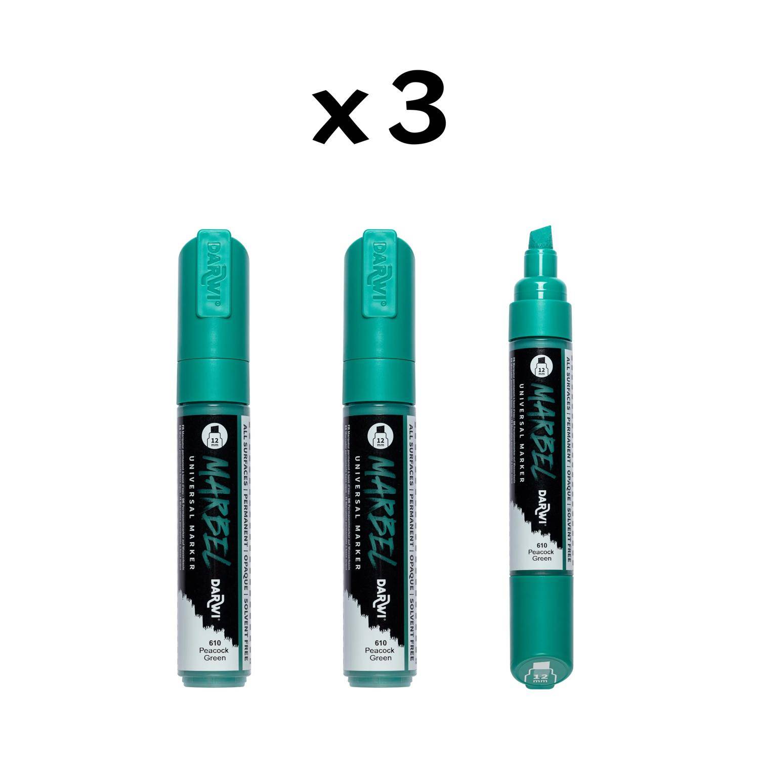 Darwi 3x Marker Acrylfarbe, breite Keilspitze 12mm Pfaugrün| DA0222012610C
