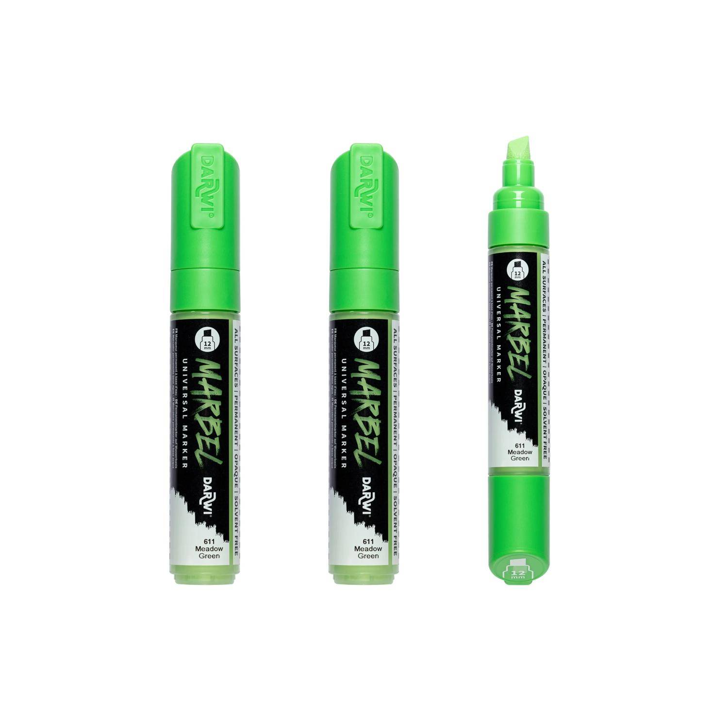 Darwi 3x Marker Acrylfarbe, breite Keilspitze 12mm Wiesengrün| DA0222012611C