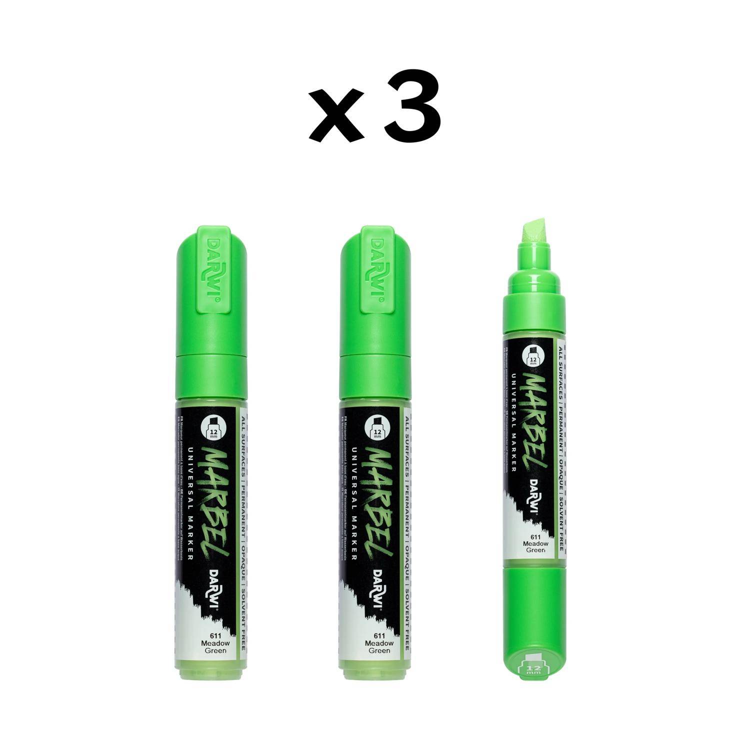 Darwi 3x Marker Acrylfarbe, breite Keilspitze 12mm Wiesengrün| DA0222012611C