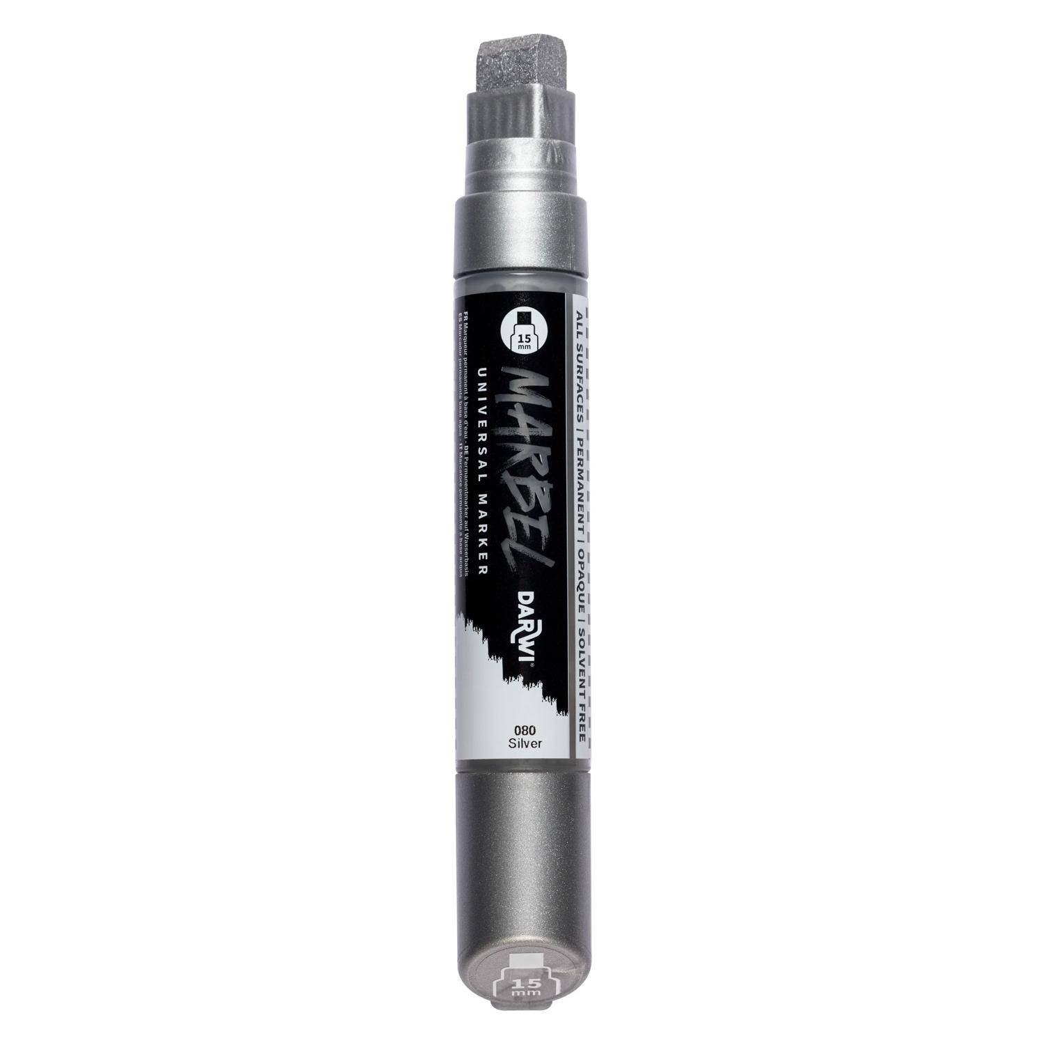 Darwi 3x Marker Acrylfarbe, breite rechteckige Spitze 15mm Silber DA0232015080C