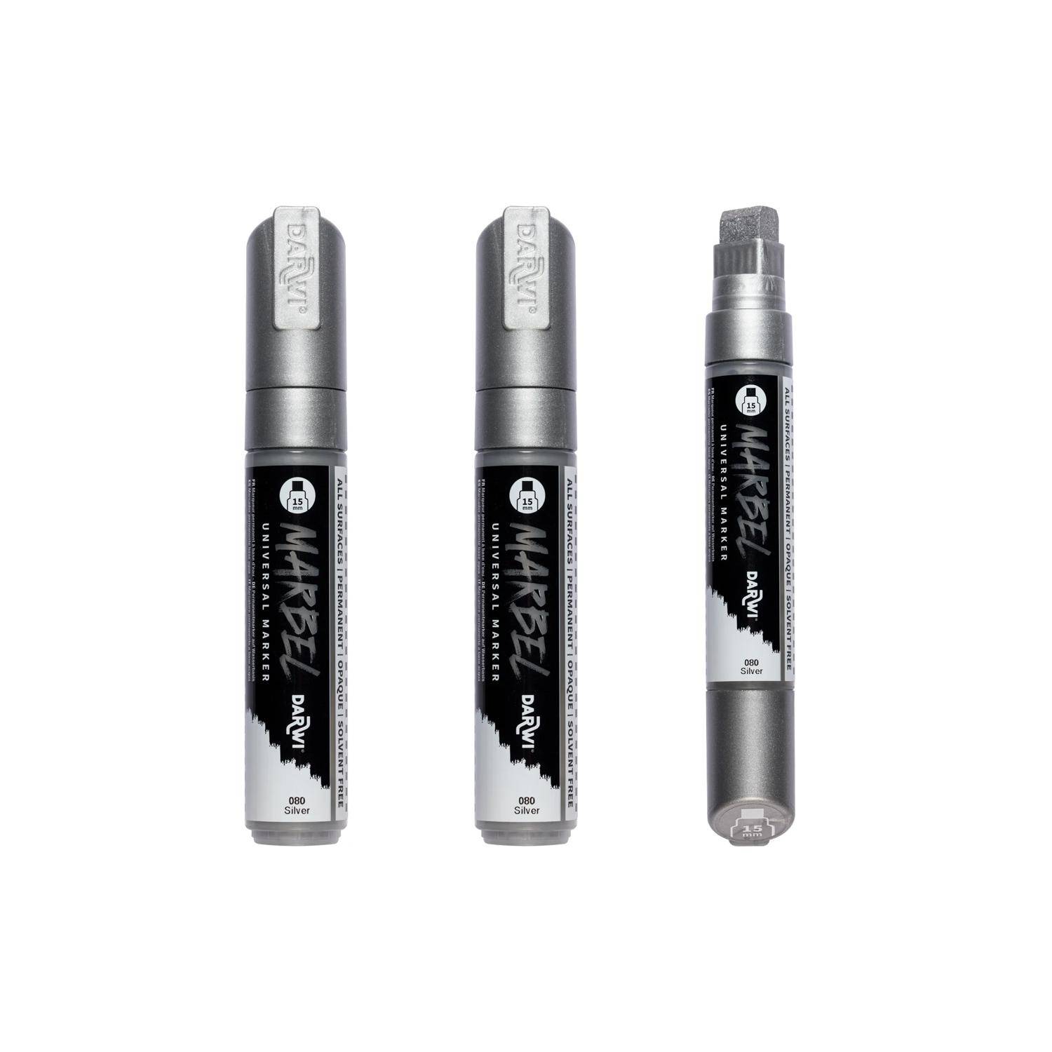 Darwi 3x Marker Acrylfarbe, breite rechteckige Spitze 15mm Silber DA0232015080C