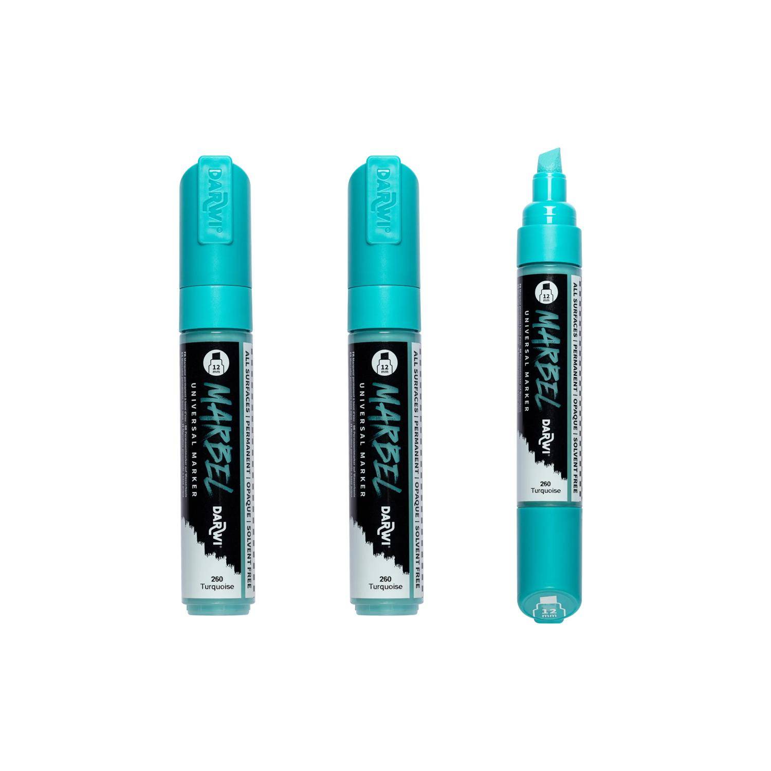 Darwi 3x Universalmarker Acrylfarbe, breite Keilspitze 12mm Türkis DA0222012260C