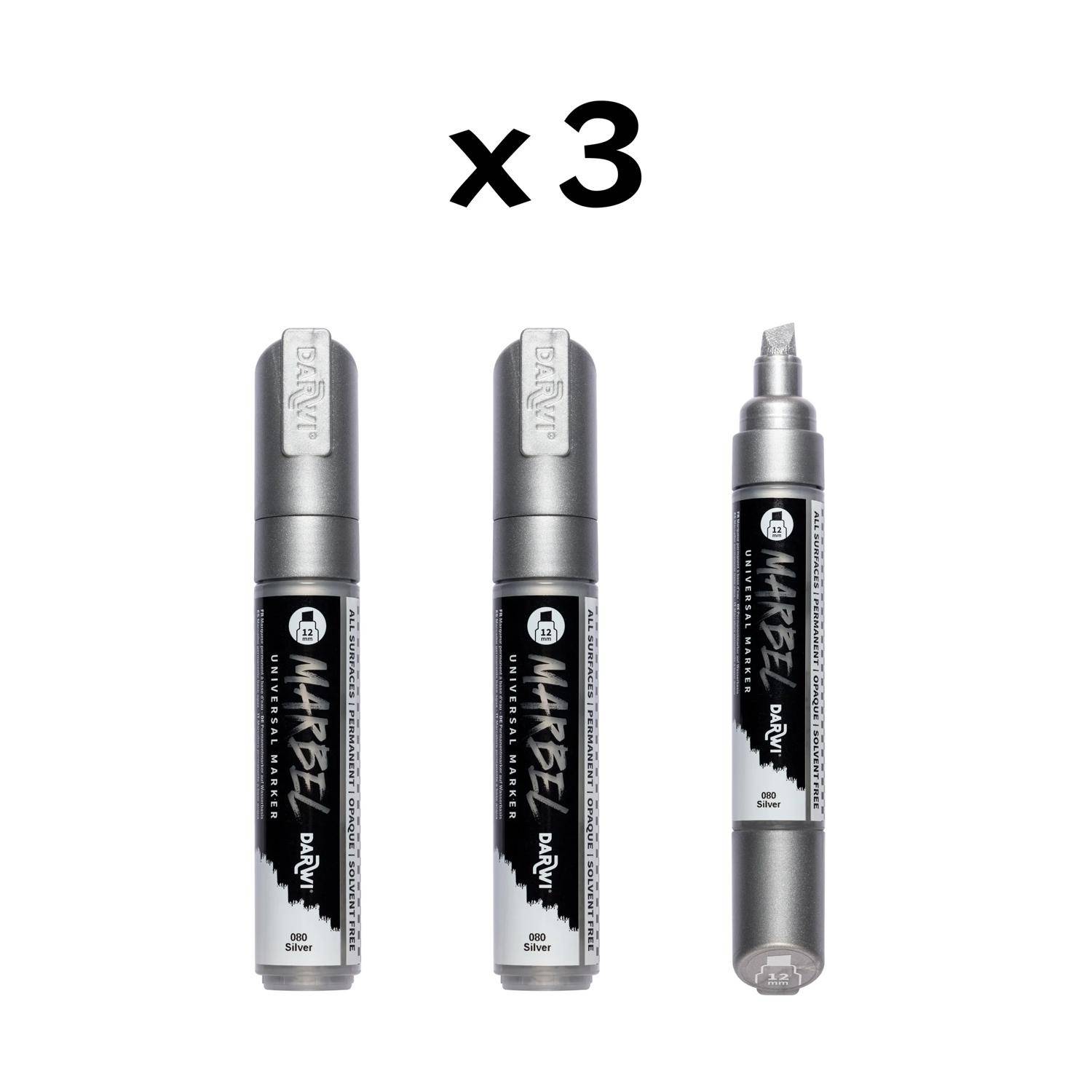 Darwi 3x Universalmarker Acrylfarbe, breite Keilspitze 12mm Silber DA0232012080C