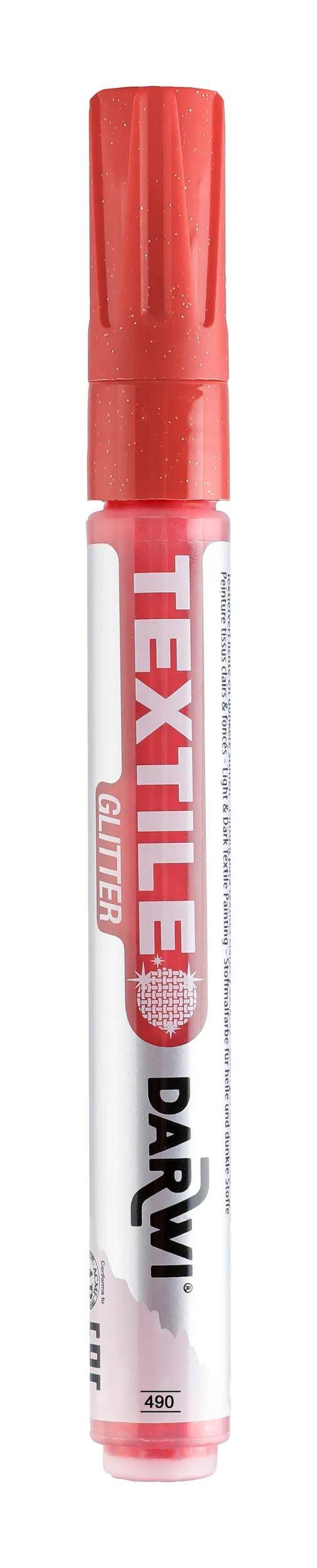 Darwi 6x Textilmarker Glitter, Spitze 2mm, 6ml, Zinnober DA0140013490C