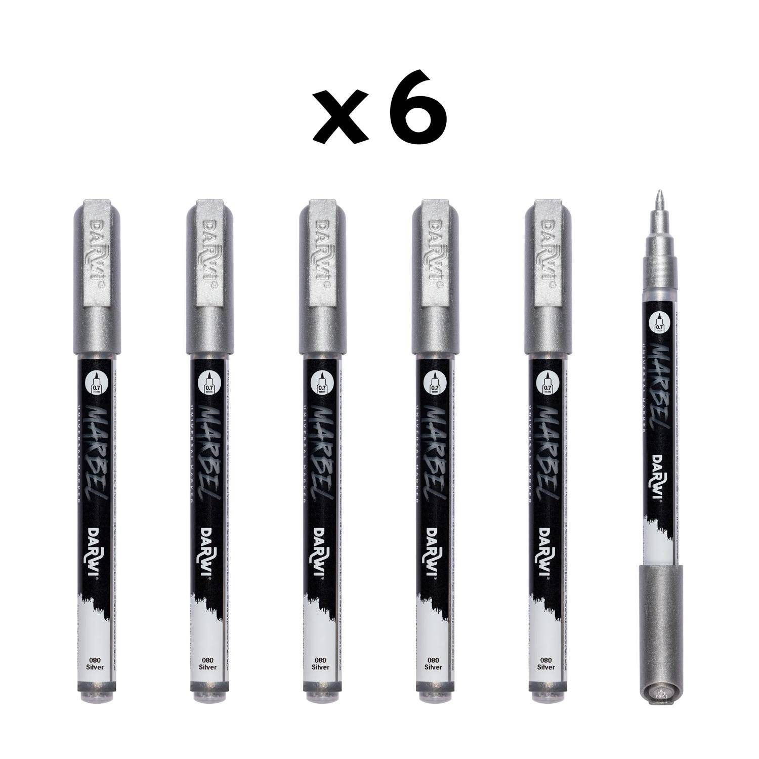 Darwi 6x Marker Acrylfarbe, extrafeine Spitze 0,7mm Silber DA0233001080C