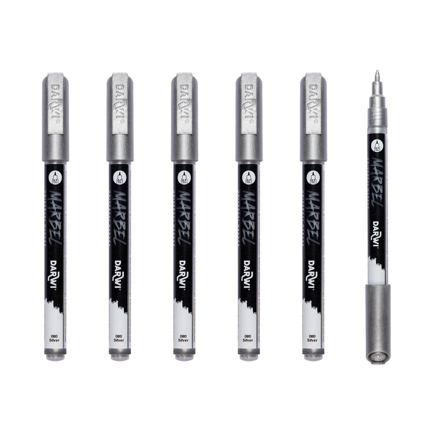 Darwi 6x Marker Acrylfarbe, extrafeine Spitze 0,7mm Silber DA0233001080C