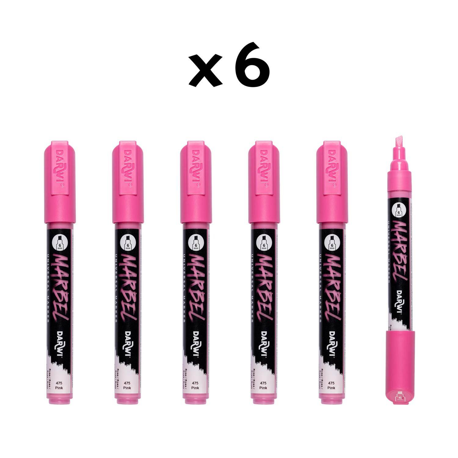 Darwi 6x Universalmarker Acrylfarbe, Keilspitze medium 6mm Rosa DA0226006475C