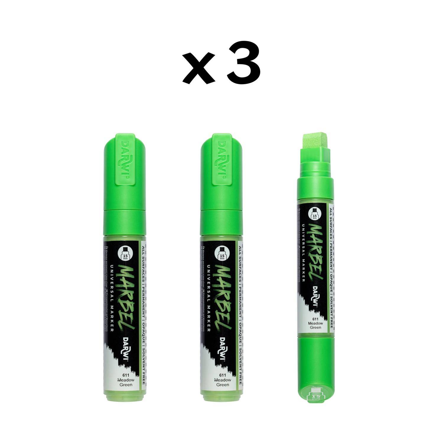Darwi 3x Marker Acrylfarbe, rechteckige Spitze 15mm Wiesengrün| DA0222015611C