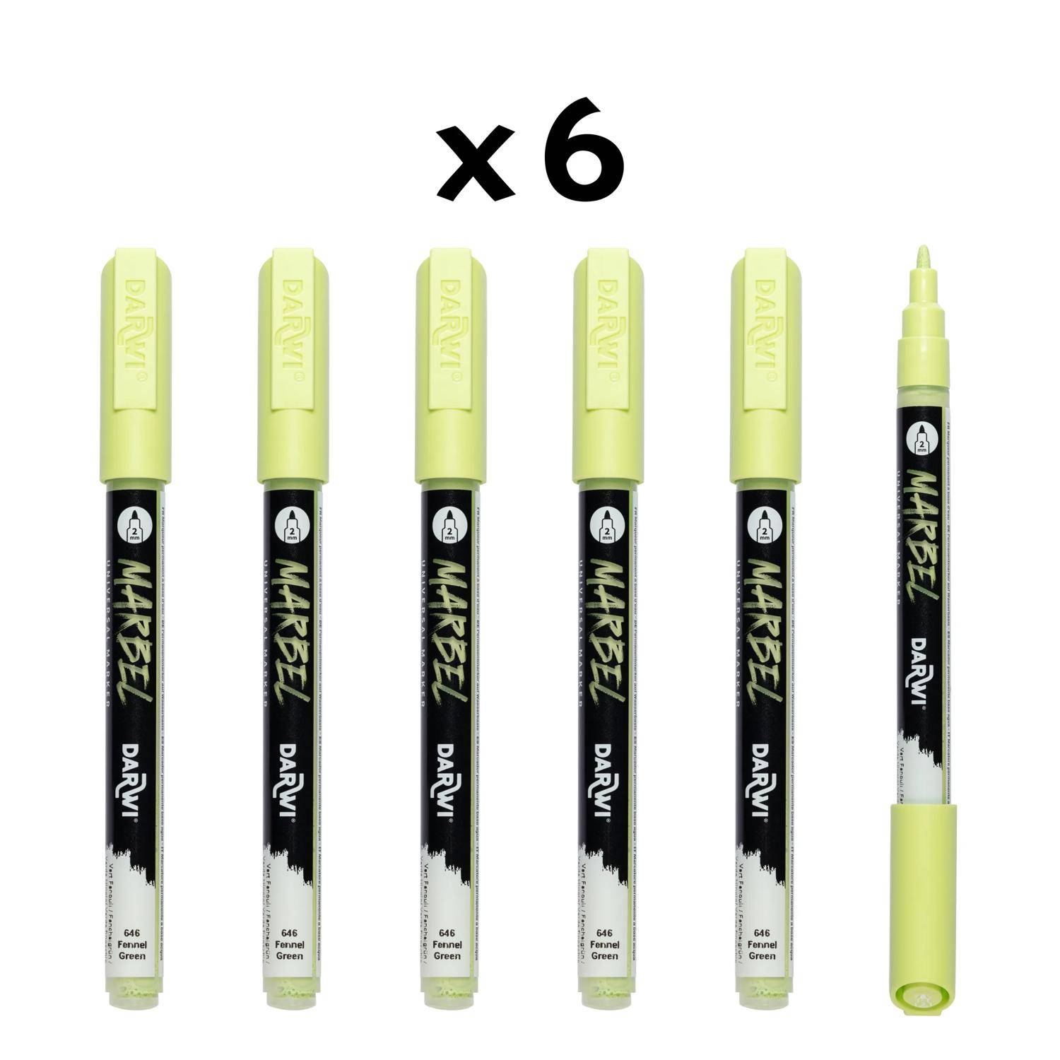 Darwi 6x Marker Acrylfarbe, konische feine Spitze 2mm Fenchelgrün DA0223002646C