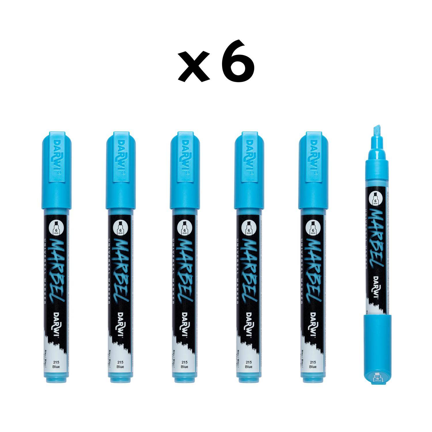 Darwi 6x Universalmarker Acrylfarbe, Keilspitze medium 6mm Blau DA0226006215C