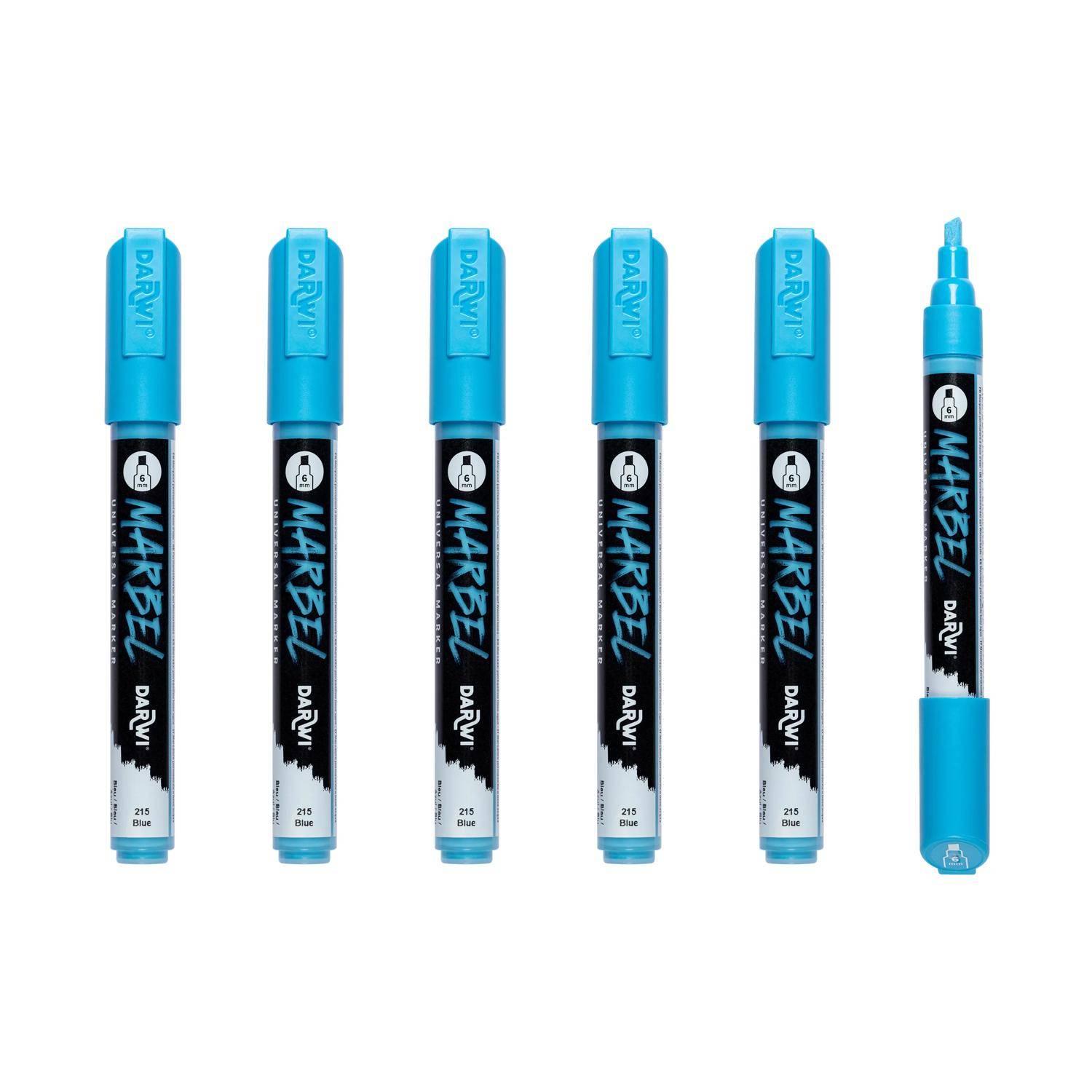 Darwi 6x Universalmarker Acrylfarbe, Keilspitze medium 6mm Blau DA0226006215C